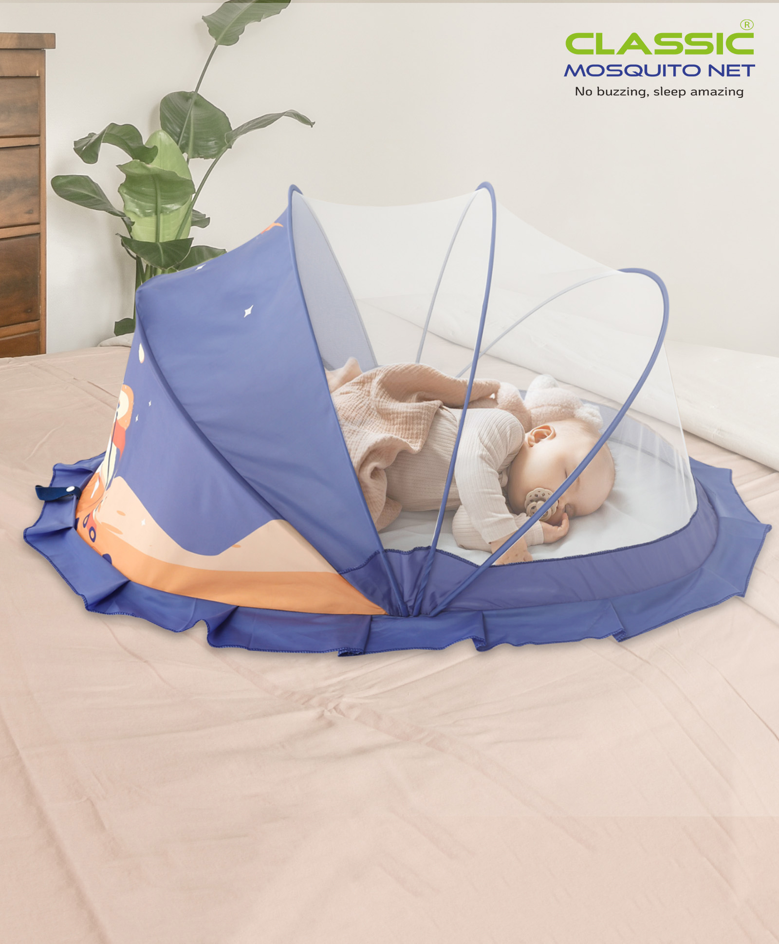 Classic Mosquito Net for Baby Astronaut Print (0 to 24 Months) - Blue-image-45