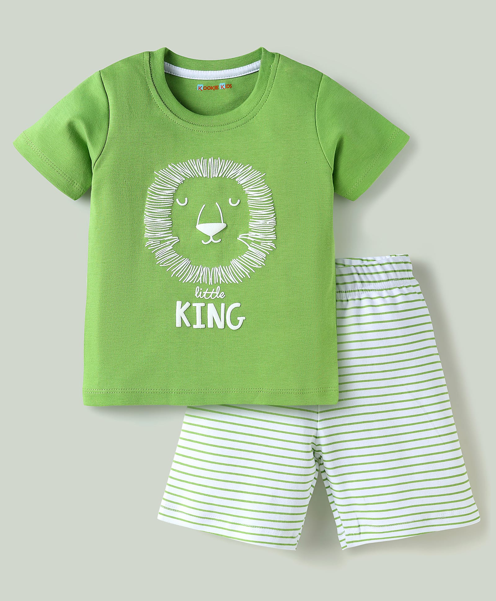 kookie kids india Kookie Kids Single Jersey Knit Half Sleeves Shorts Night Suit With Lion Print - Green-picture-33