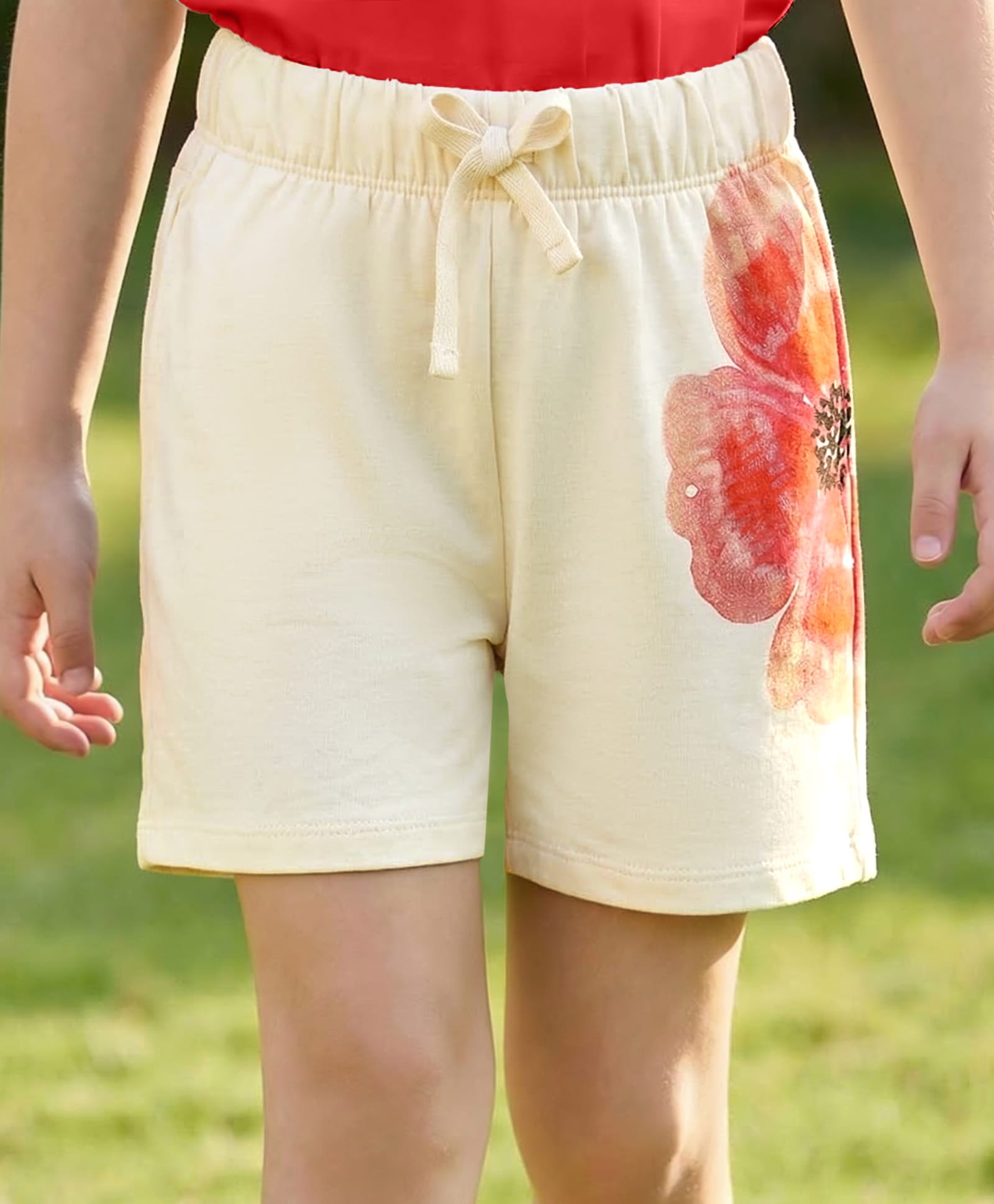 Pine Kids Looper Knit Mid Thigh Shorts With Floral Print - White-picture-12