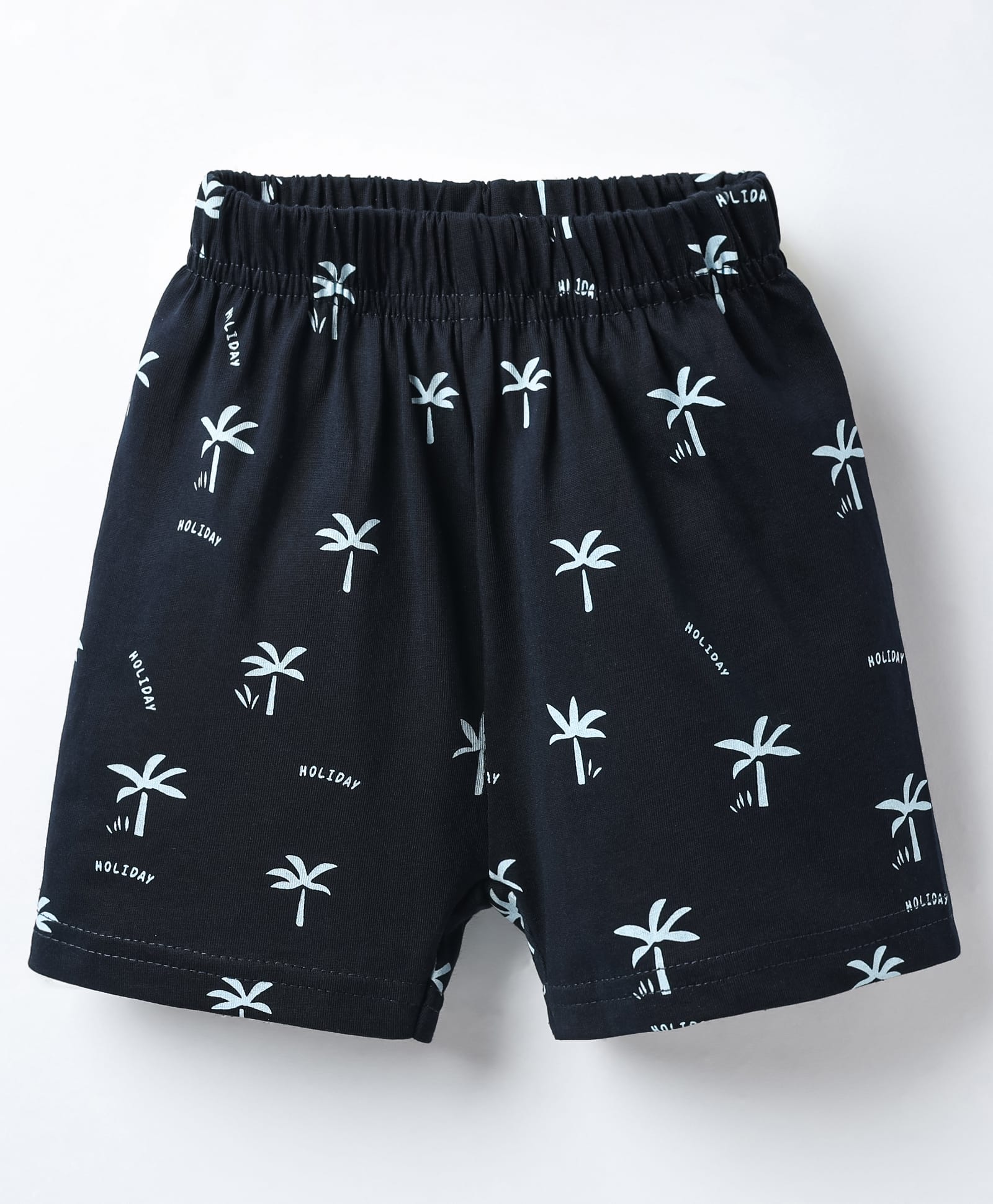 Ollypop Sinker Knit Knee Length Shorts With Tropical Theme Print - Navy Blue-image-49