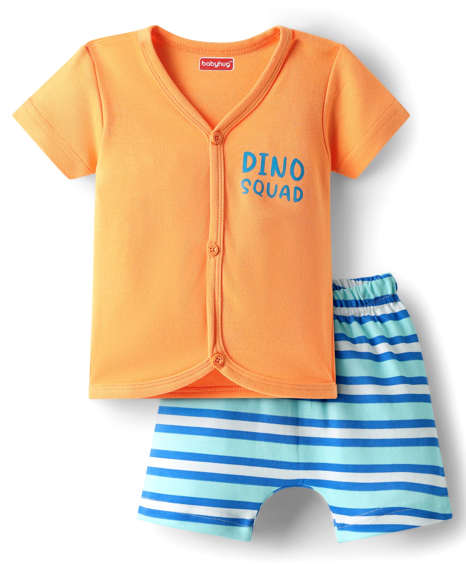 Babyhug Cotton Knit Half Sleeves Shorts Night Suit With Stripes & Text Print - Orange-picture-32