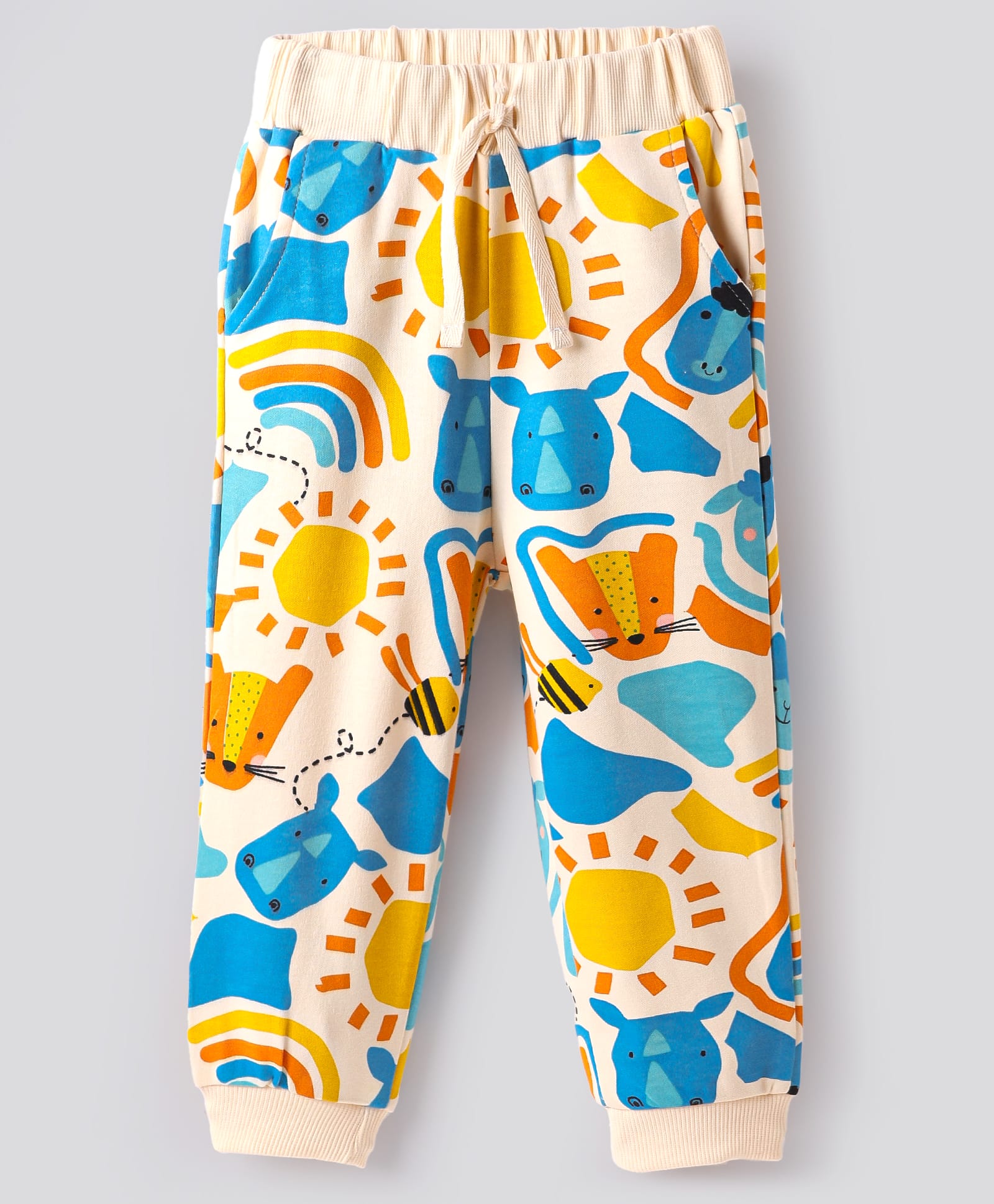 Bonfino 100% Cotton Knit Ankle Length Lounge Pant with Animal Print - Off White-picture-35