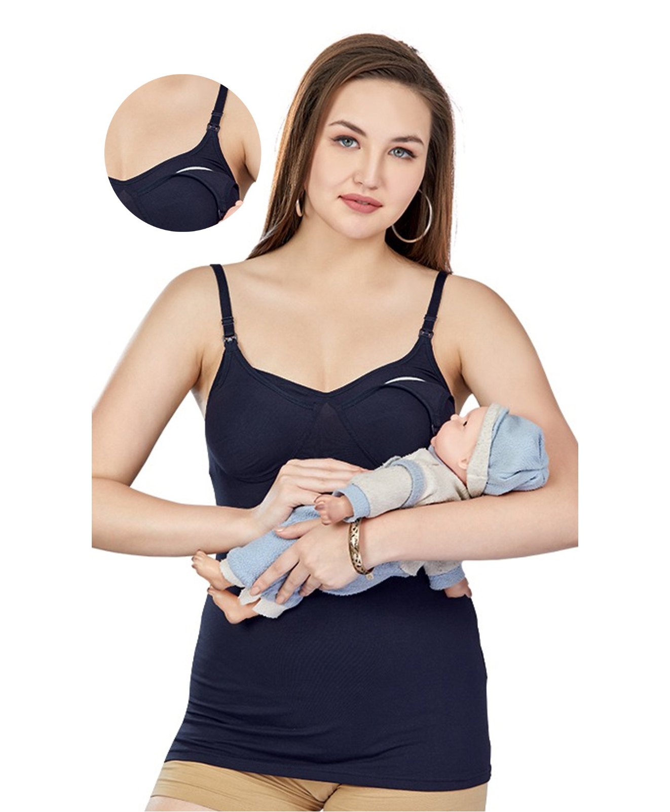 MOM'S BEE Modal Sleeveless Solid Camisole With Nursing Access - Navy Blue-image-29