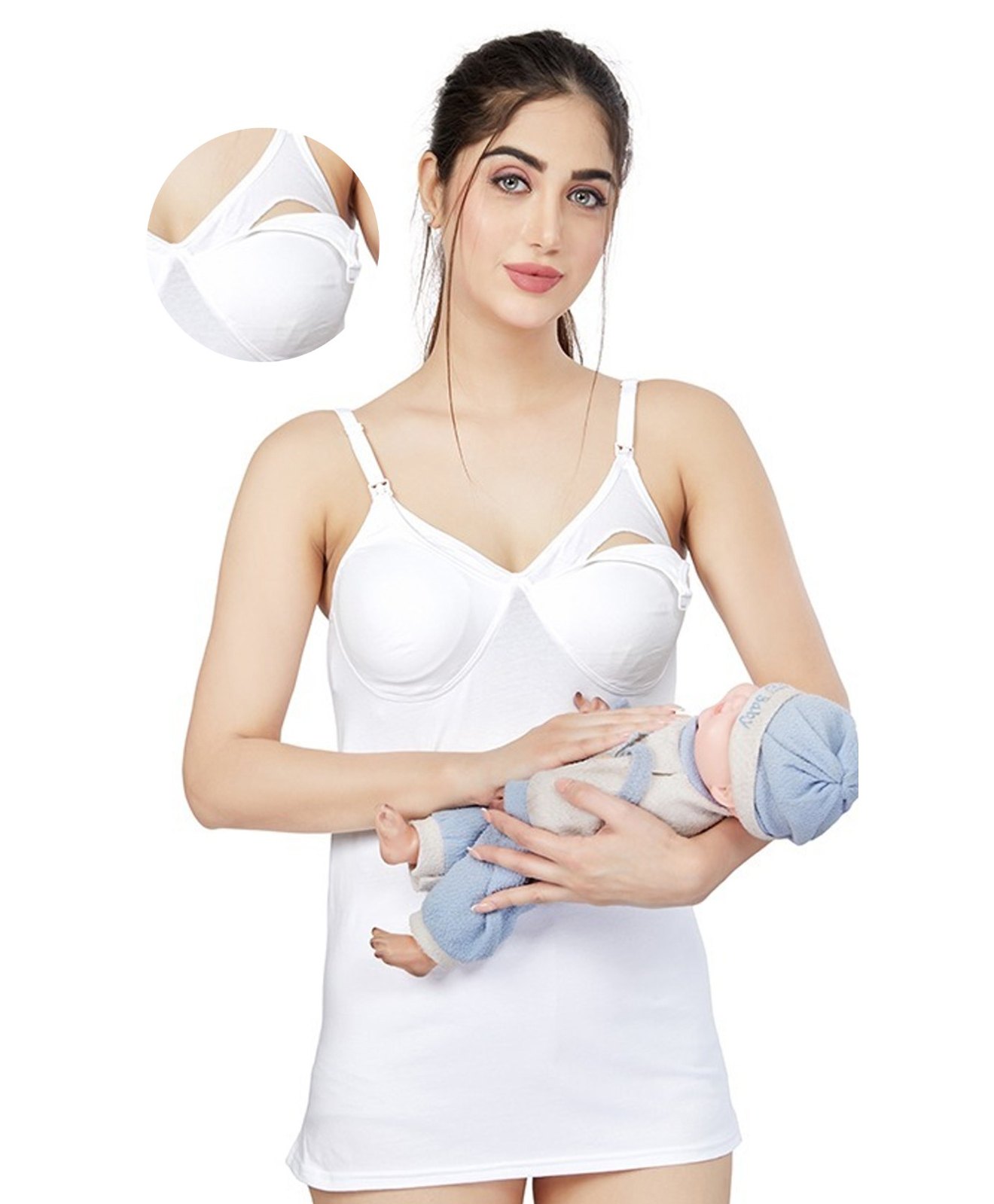 MOM'S BEE Modal Sleeveless Solid Camisole With Nursing Access - White-image-35