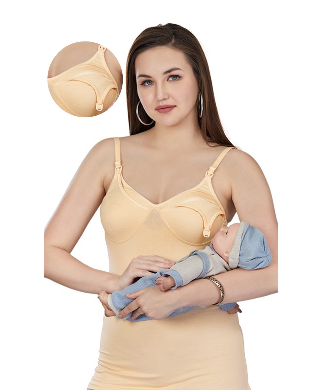 MOM'S BEE Modal Sleeveless Solid Camisole With Nursing Access - Skin-picture-19