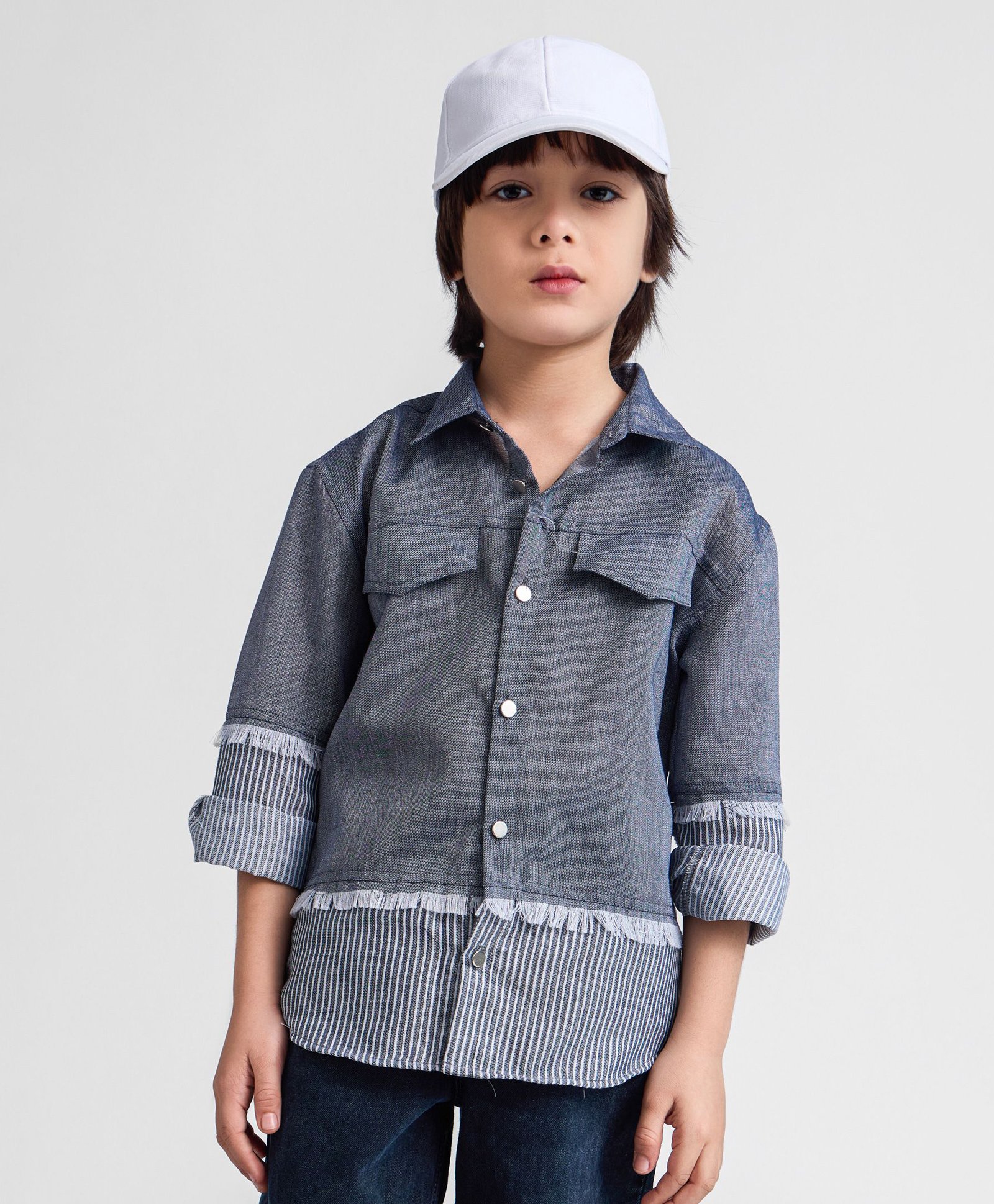 Taffykids Twill Full Sleeves Striped Shirt - Blue & Grey-picture-11