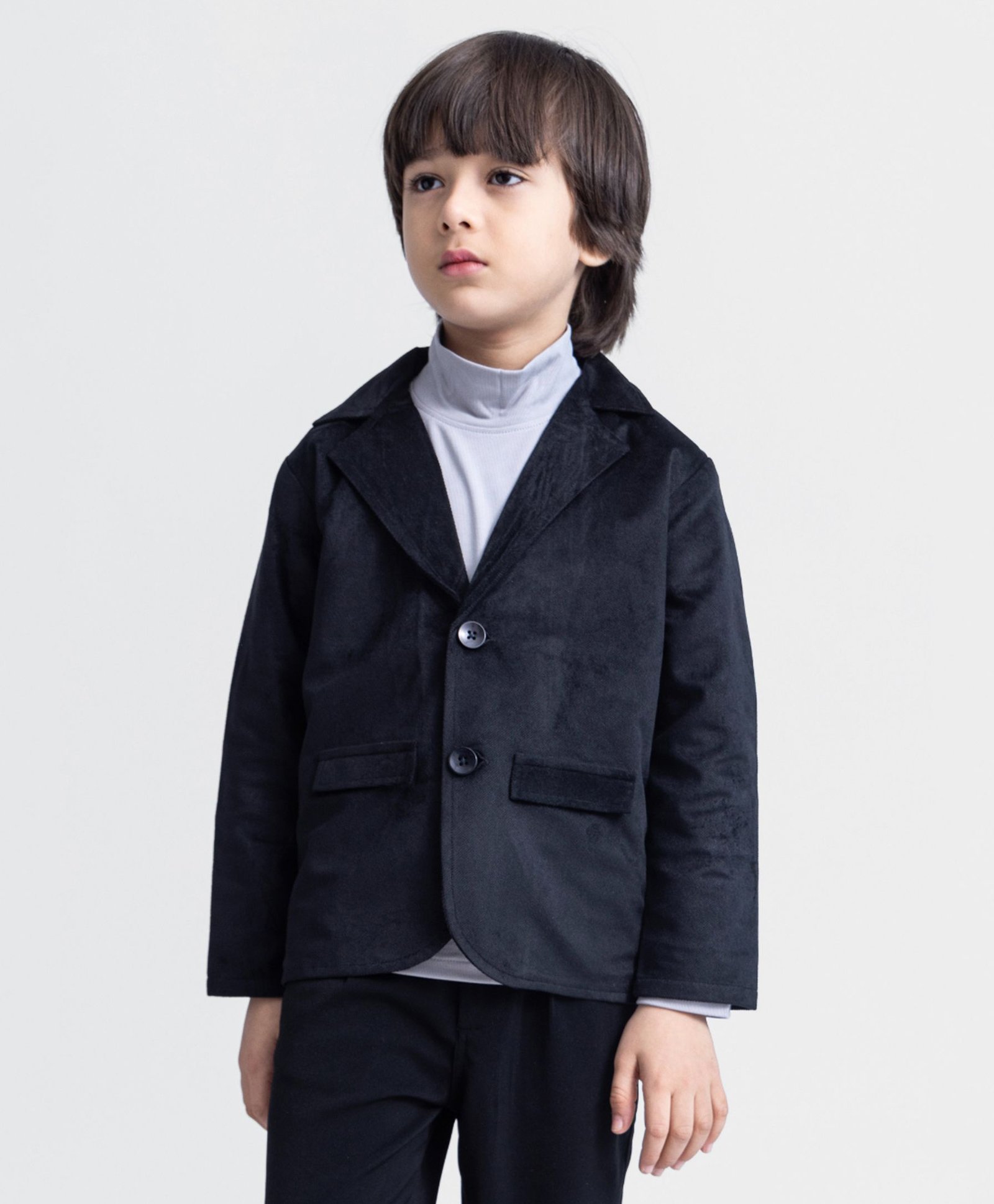 Taffykids Velvet Full Sleeves Solid Blazer With Solid Tee - Black & Grey-picture-19
