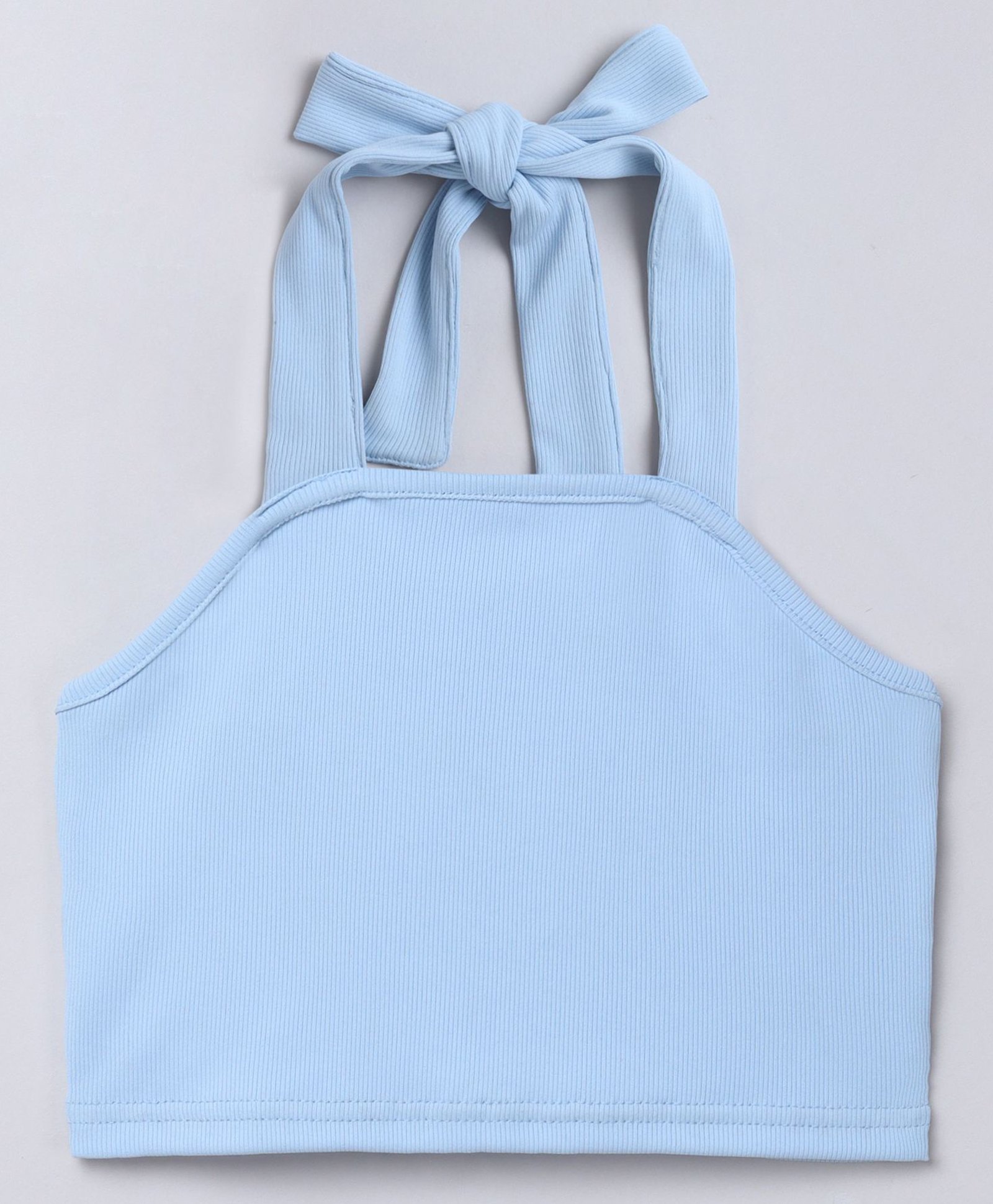 Taffykids Sleeveless Self Design Crop Top - Blue-image-1