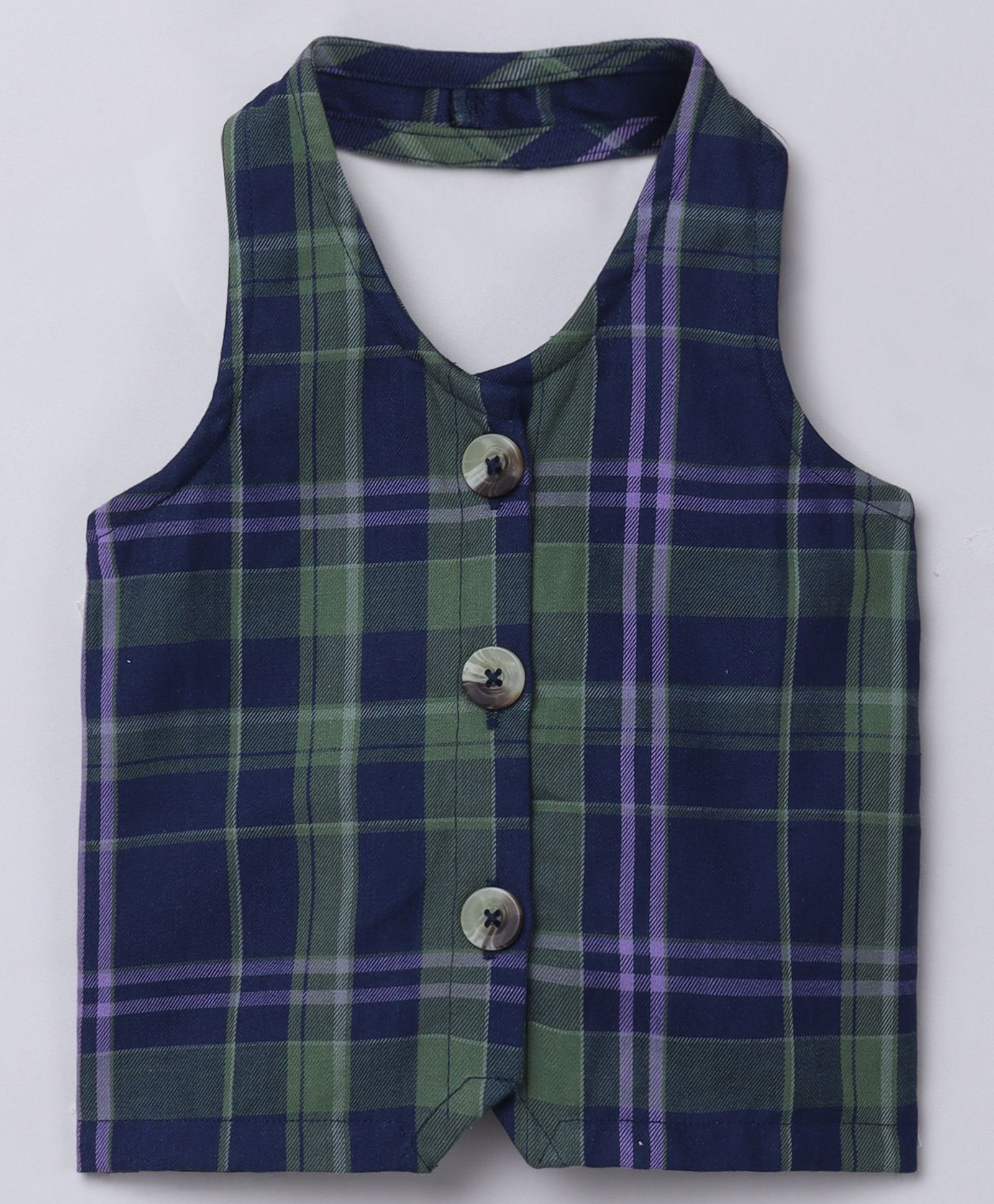 Taffykids Sleeveless Checked Halter Neck Detailed Vest Top - Navy Blue & Green-picture-19