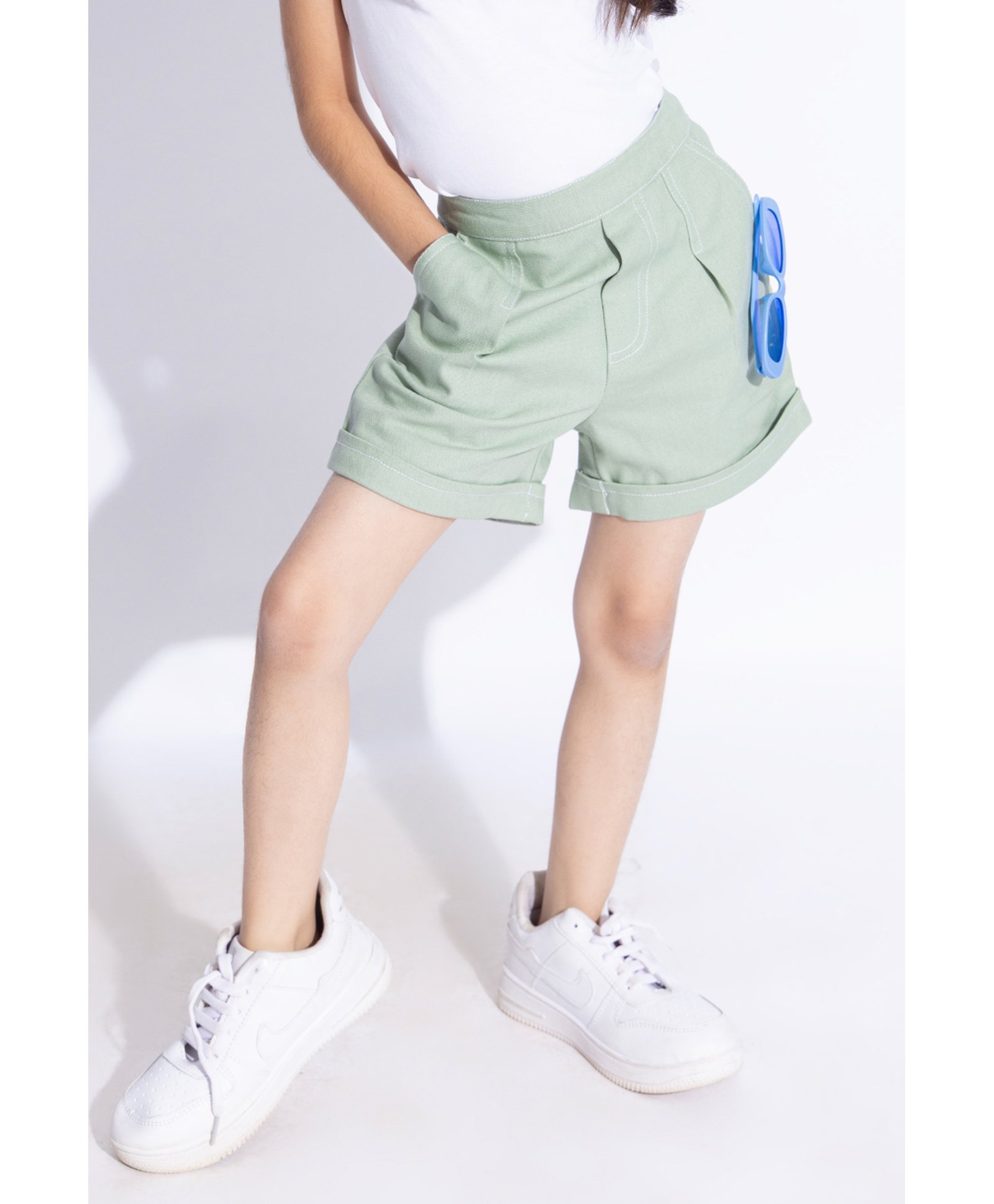 Taffykids Canvas Solid Shorts - Green-picture-22