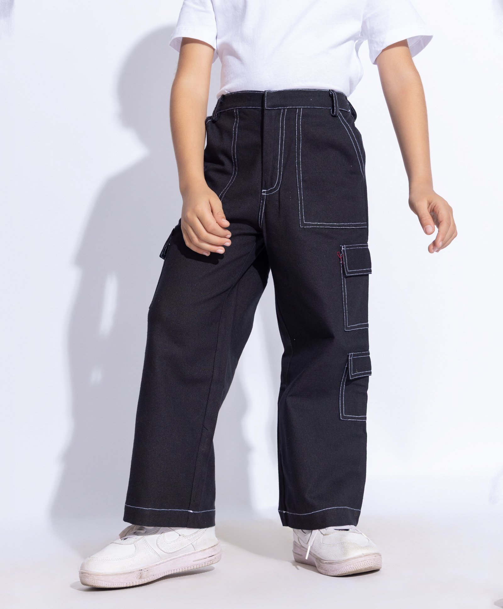 Taffykids Thread Work Detailed Cargo Pants - Black-picture-10