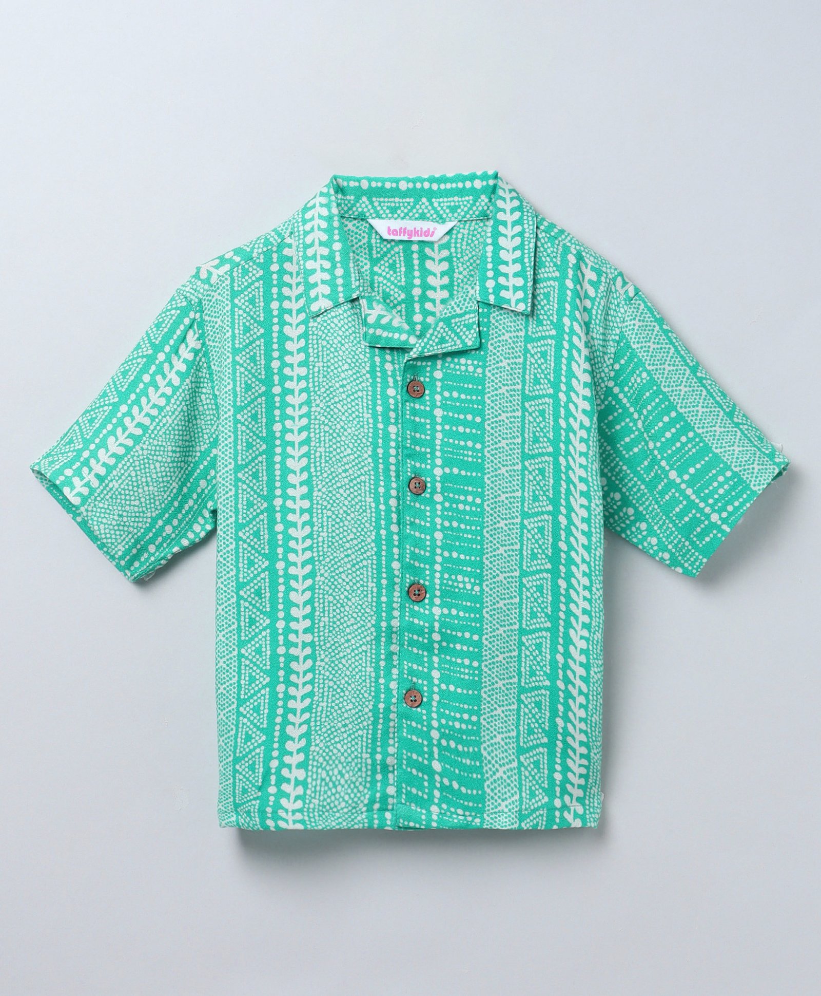 Taffykids Viscose Half Sleeves Abstract Printed Oversized Shirt - Green & White-picture-18