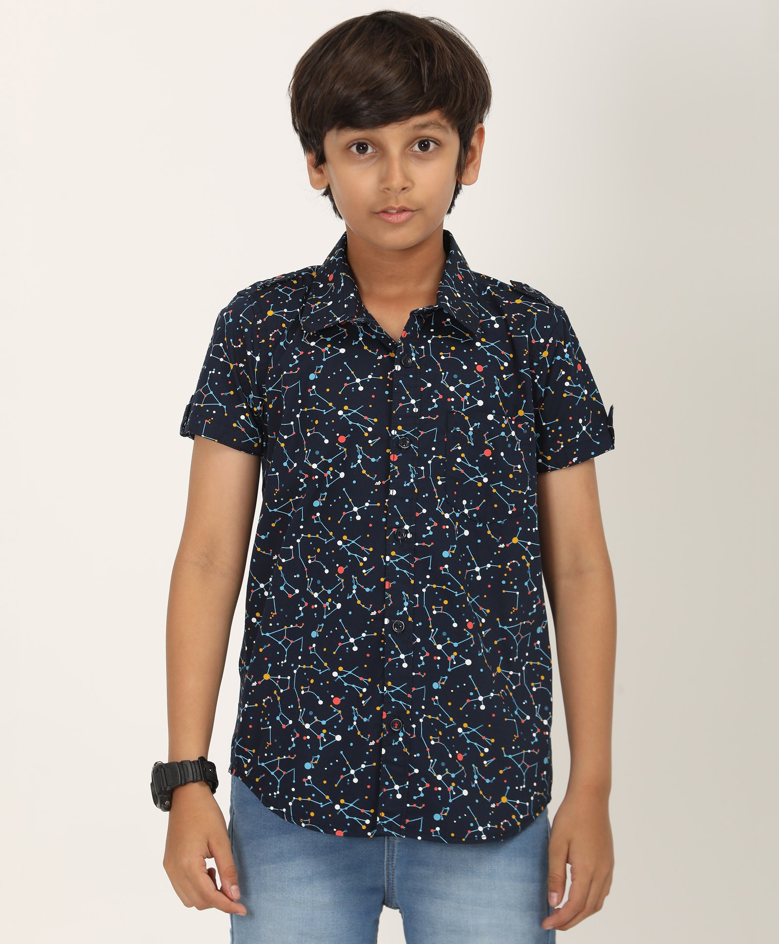 Zion Cotton Half Sleeves Star Constellations Printed Shirt - Navy Blue-picture-41
