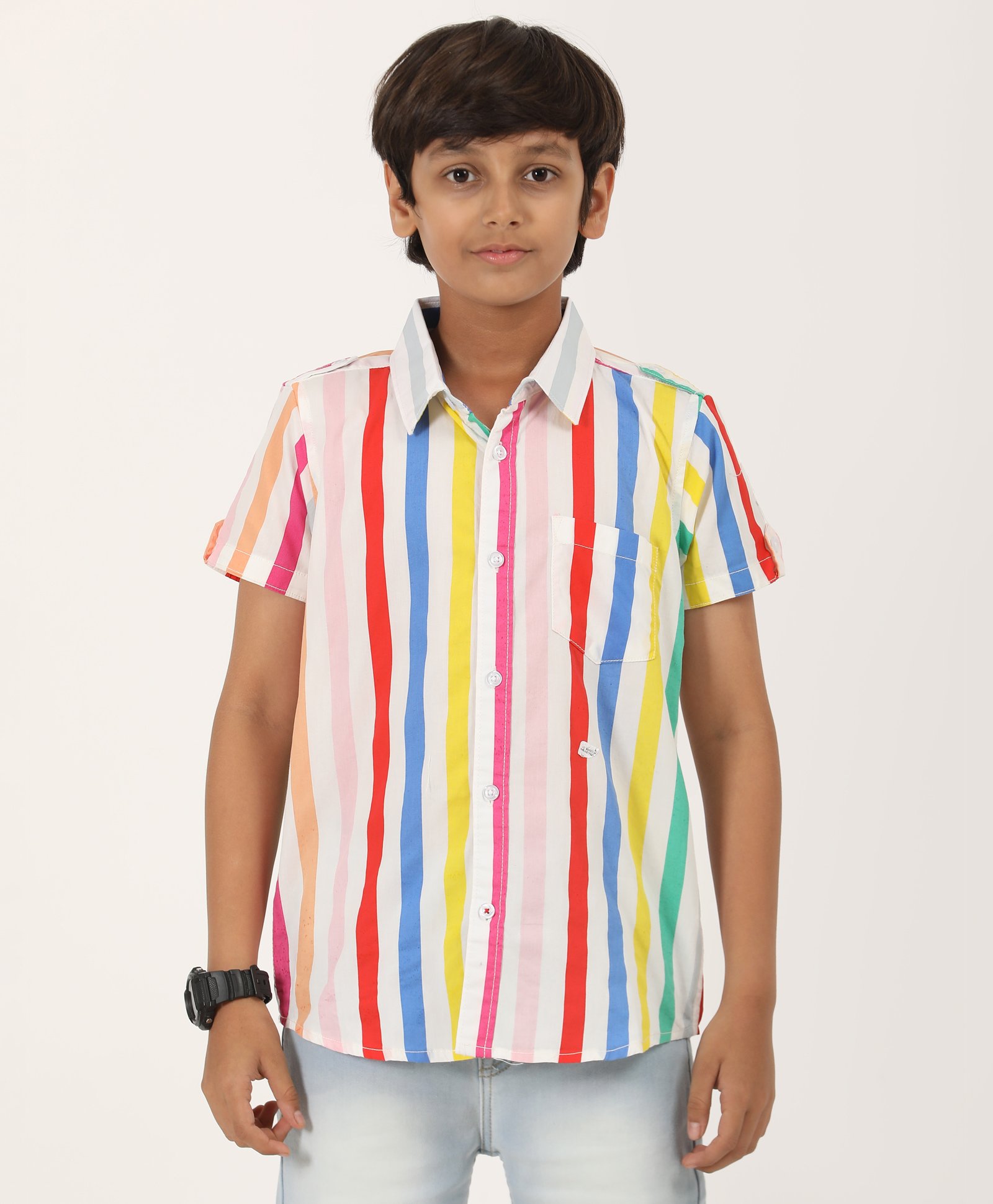 Zion Cotton Half Sleeves Striped Shirt - Multi Colour-picture-39