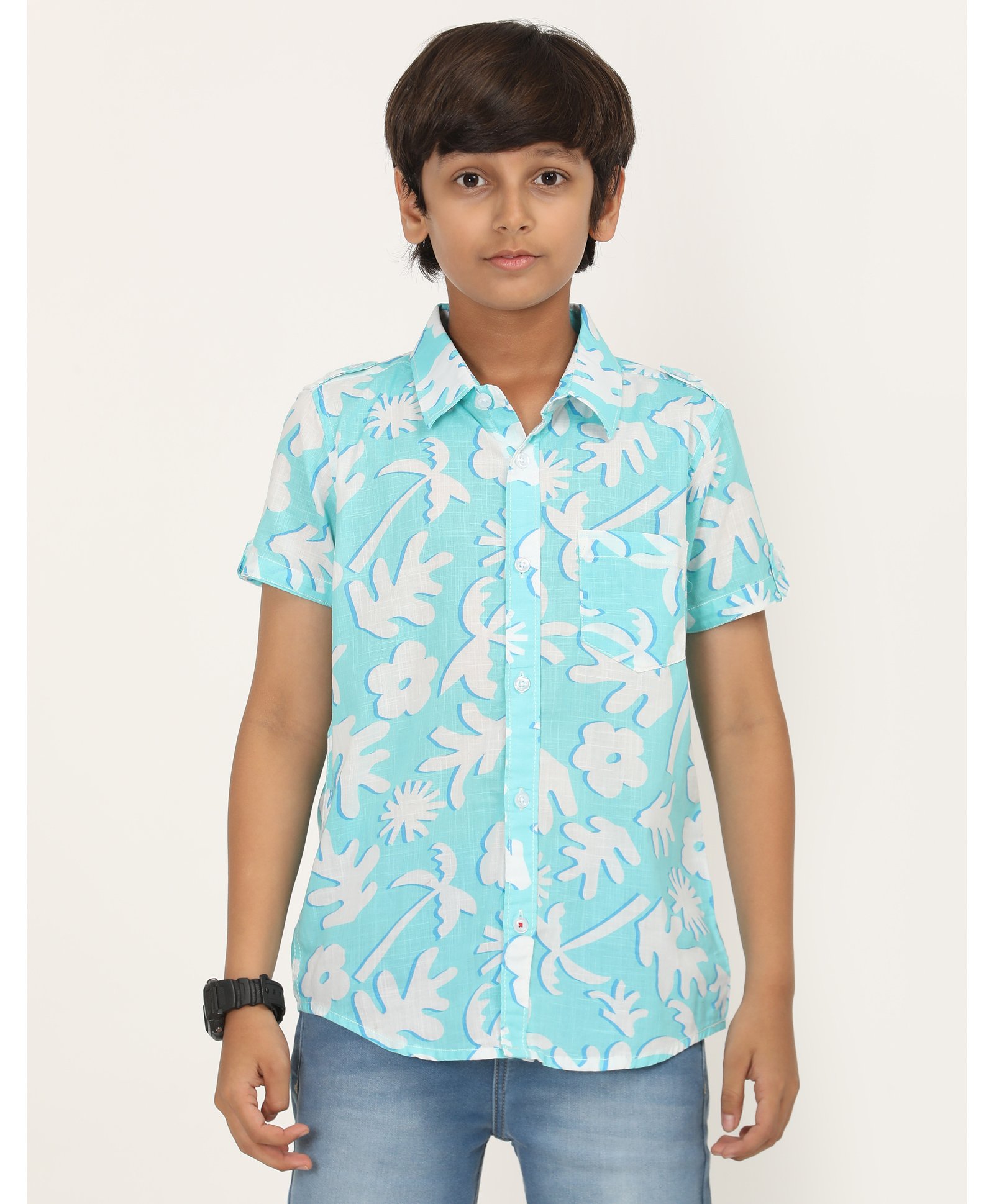 Zion Cotton Half Sleeves Tropical Theme Printed Shirt - Aqua Blue-picture-28