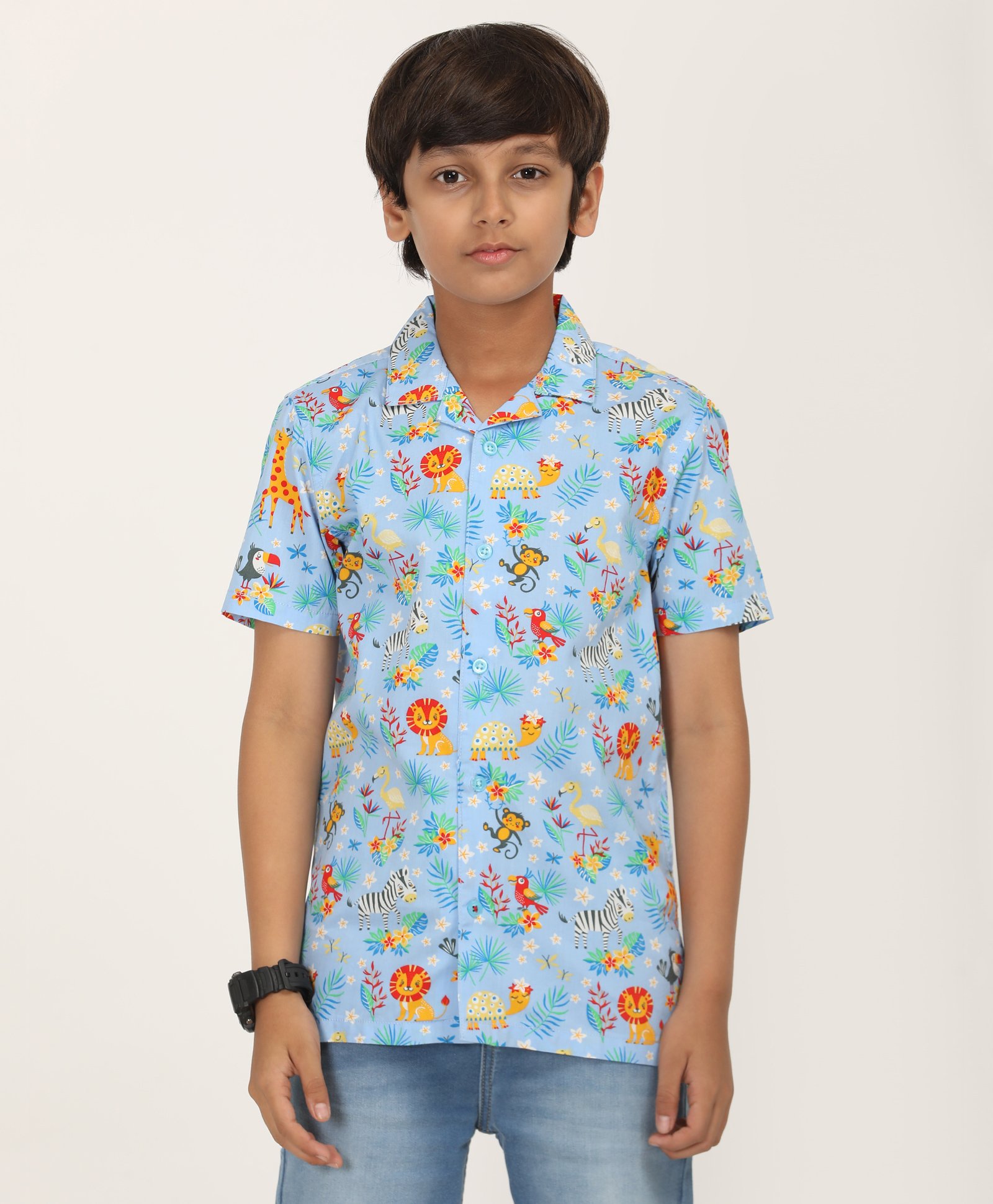 Zion Cotton Half Sleeves Baby Animals Printed Shirt - Aqua Blue-picture-18