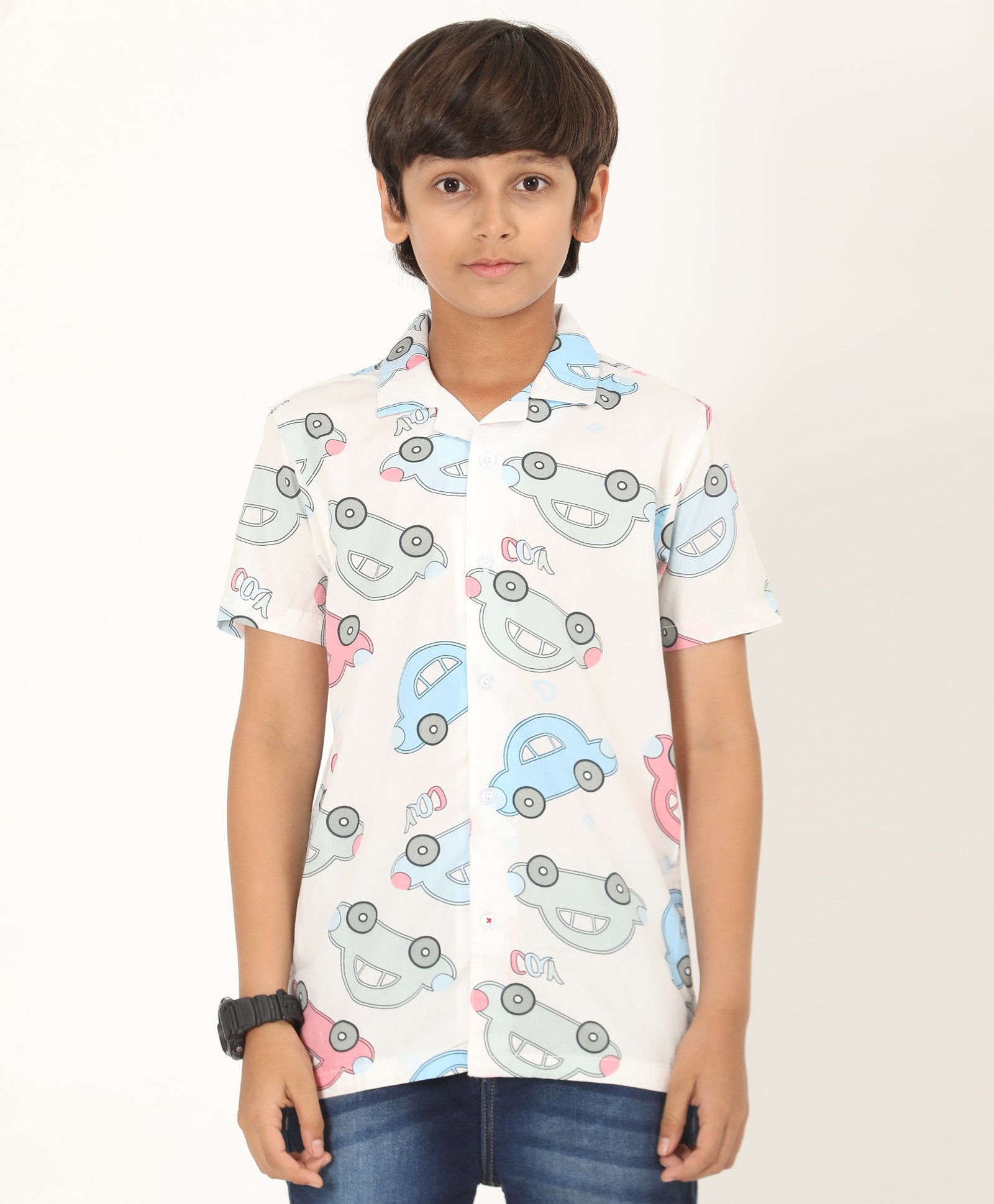 Zion Cotton Half Sleeves Cars Printed Shirt - Off White-picture-23