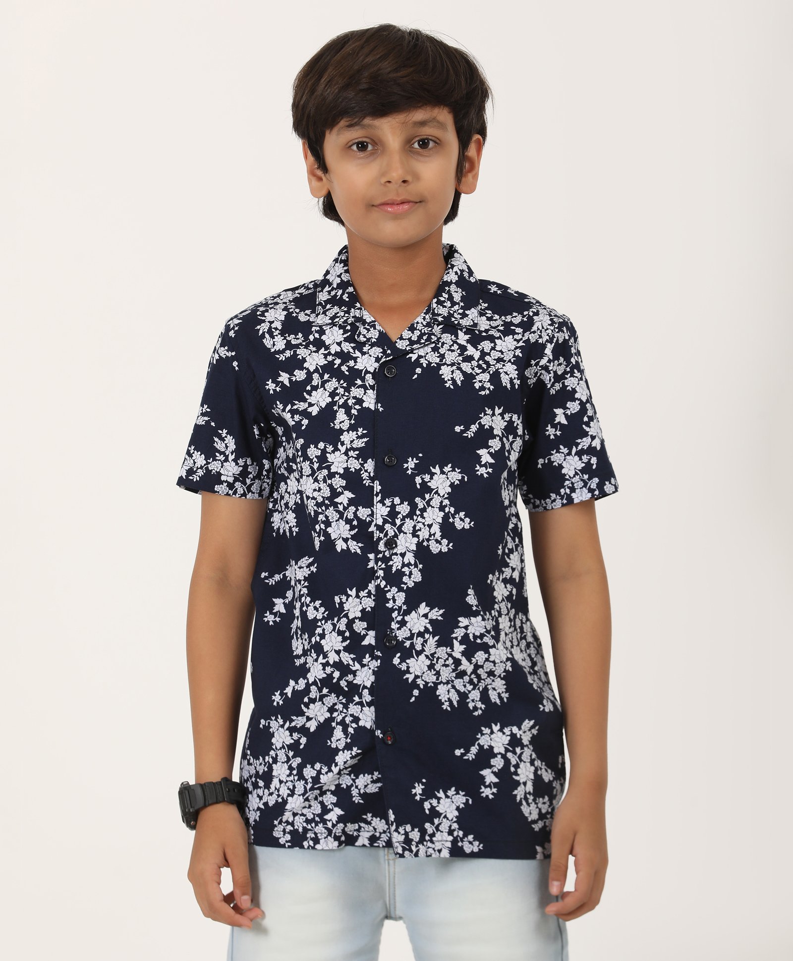 Zion Cotton Half Sleeves Floral Printed Shirt - Navy Blue-picture-26