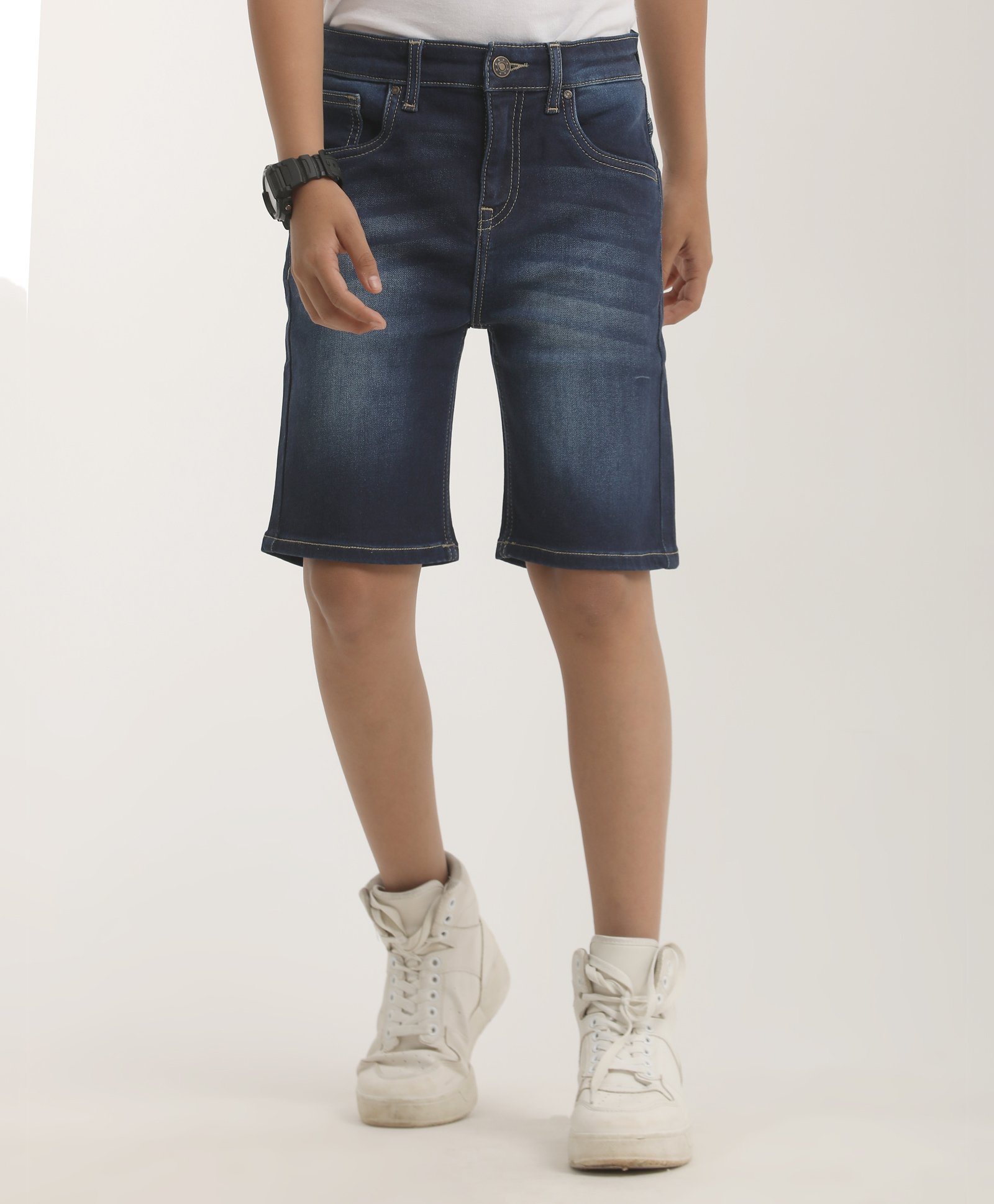 Zion Denim Mild Washed Shorts - Navy Blue-image-17