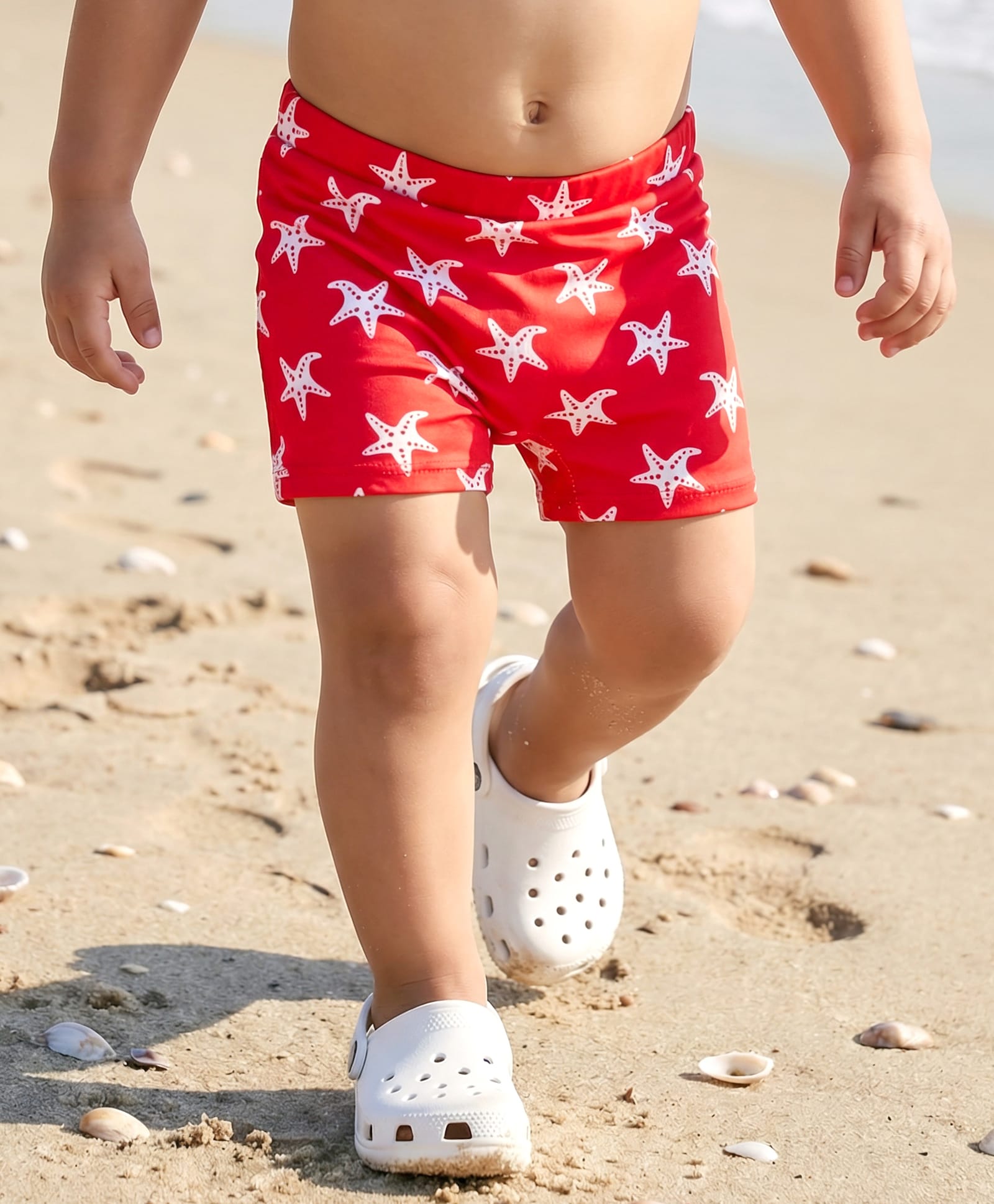 Babyhug Above Knee Length Water Repelant Swimming Trunk with Star Fish Print - Red-image-11