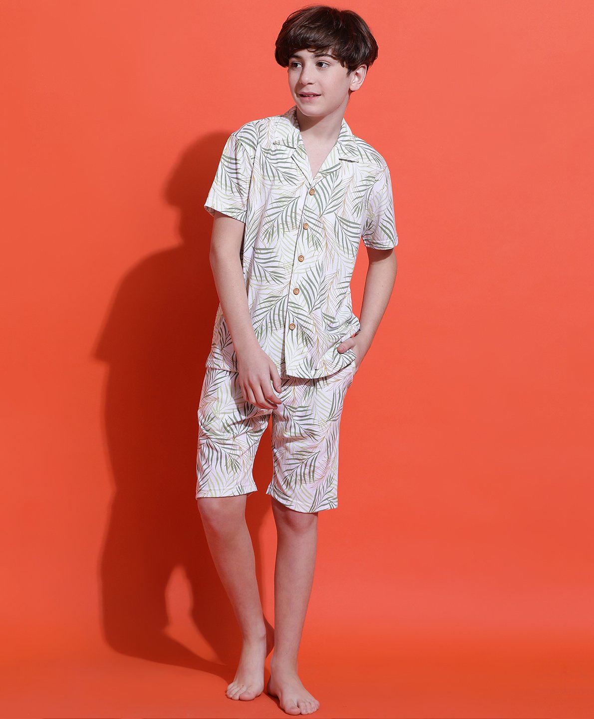 Lil Tomatoes Cotton Jersey Knit Half Sleeves Tropical Theme Printed Coordinating Shirt & Shorts Set - White-picture-12