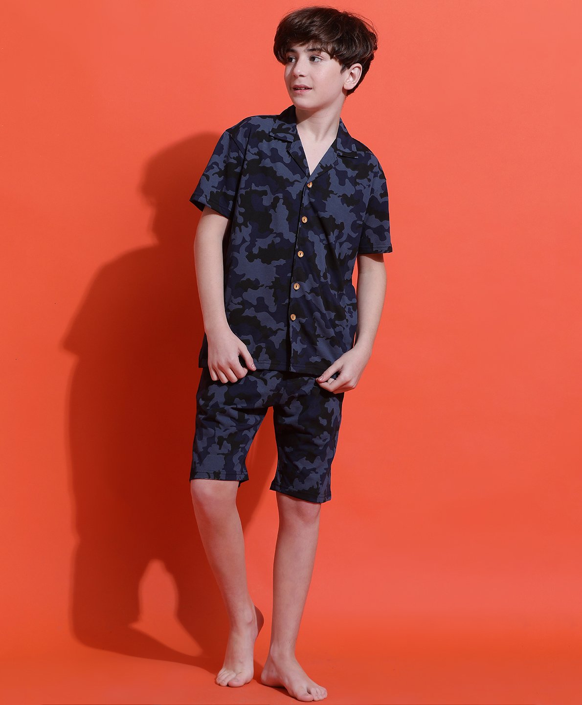 Lil Tomatoes Cotton Jersey Knit Half Sleeves Camouflage Printed Coordinating Shirt & Shorts Set - Navy Blue-picture-32