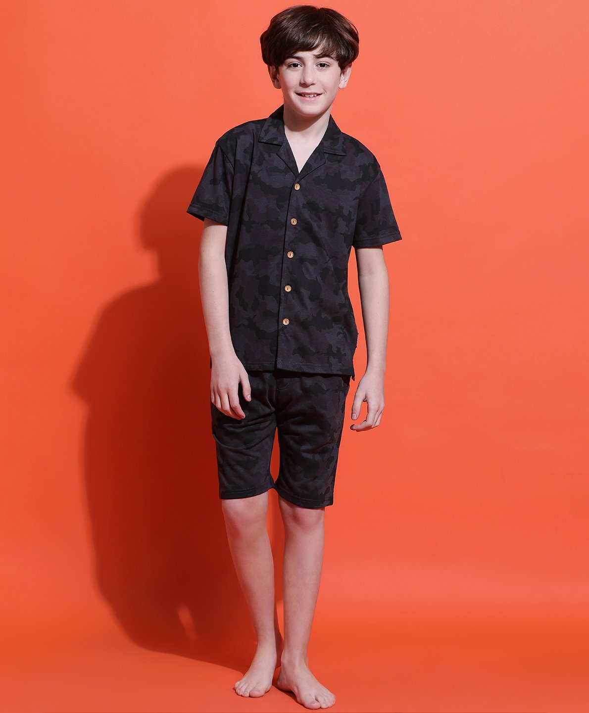 Lil Tomatoes Cotton Half Sleeves Camouflage Night Suits - Charcoal-picture-20