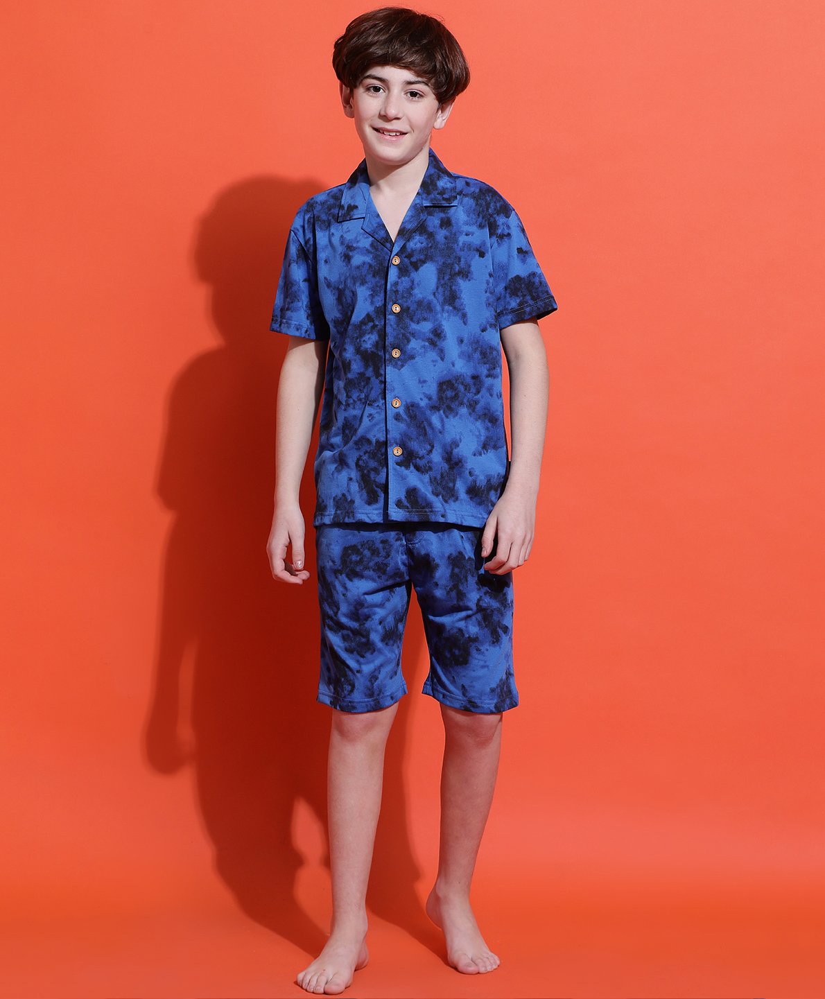 Lil Tomatoes Cotton Jersey Knit Half Sleeves Tie Dye Coordinating Shirt & Shorts Set - Royal Blue-image-44