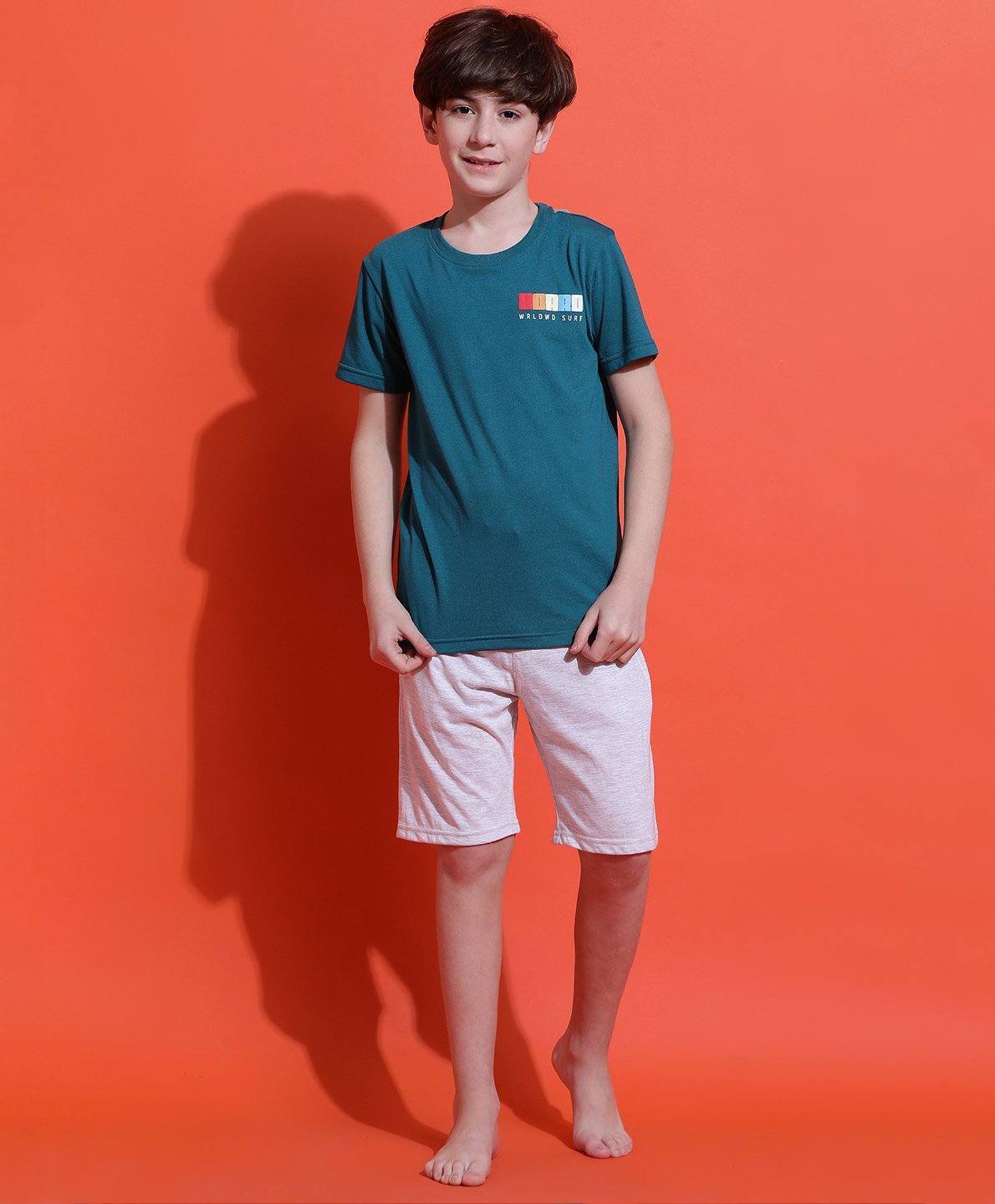 Lil Tomatoes Cotton Jersey Knit Half Sleeves Surfman Back Printed Night Suit Set - Teal Blue-picture-30