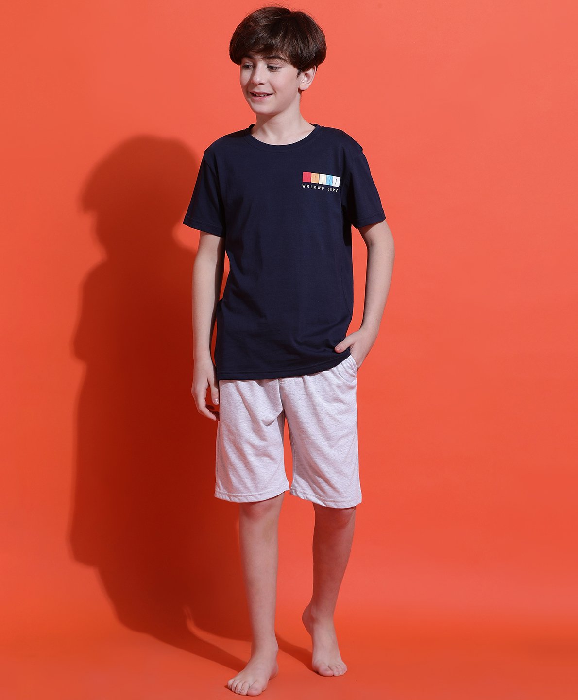 Lil Tomatoes Cotton Jersey Knit Half Sleeves Surfman Back Printed Night Suit Set - Navy Blue-image-35