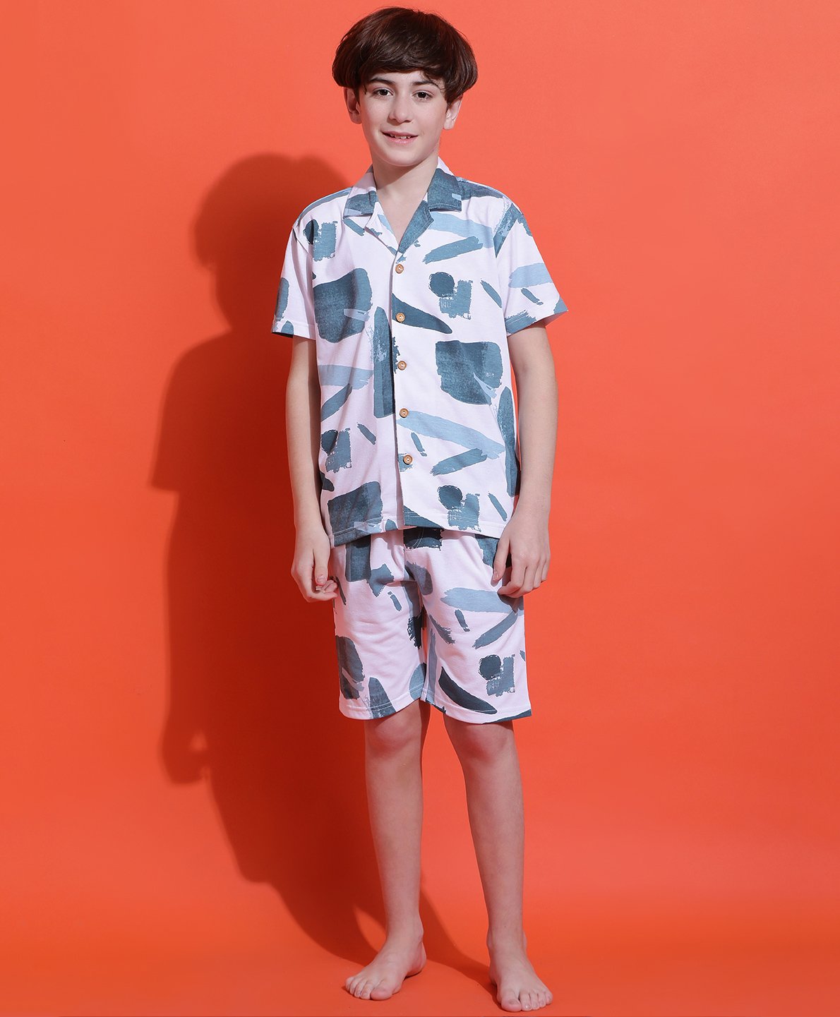 Lil Tomatoes Cotton Jersey Knit Half Sleeves Abstract Printed Night Suit Set - White-picture-23