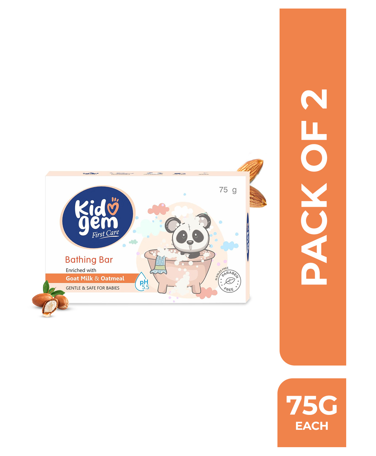 Kidogem Baby Bathing Soap Enriched with Goat Milk and Oatmeal cleansing bar with Paraben Free Formula Set of 2 x 75 g-image-28