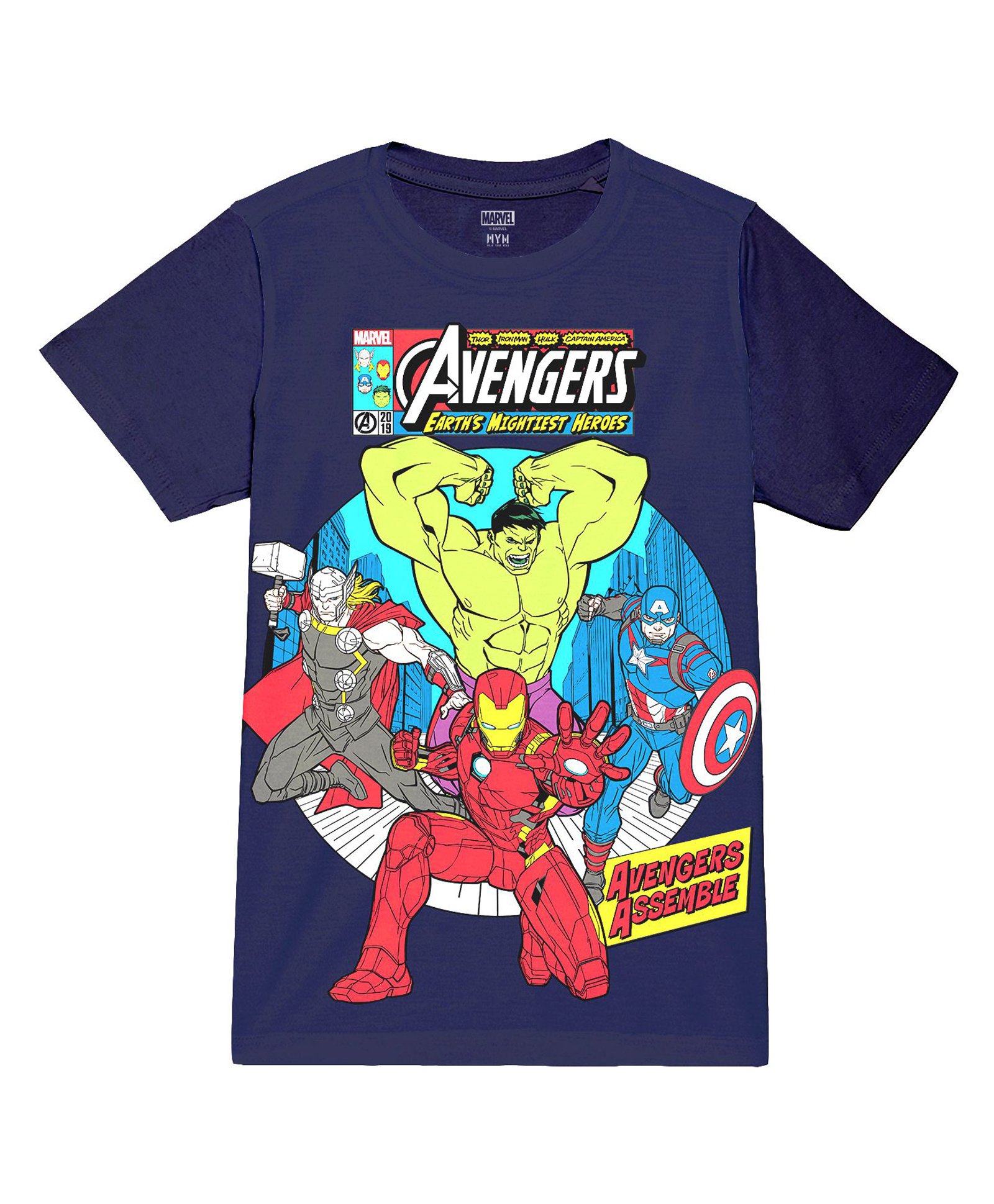 Wear Your Mind Cotton Blend Marvel Avengers Featuring Half Sleeves Characters Printed Tee - Navy Blue-picture-27