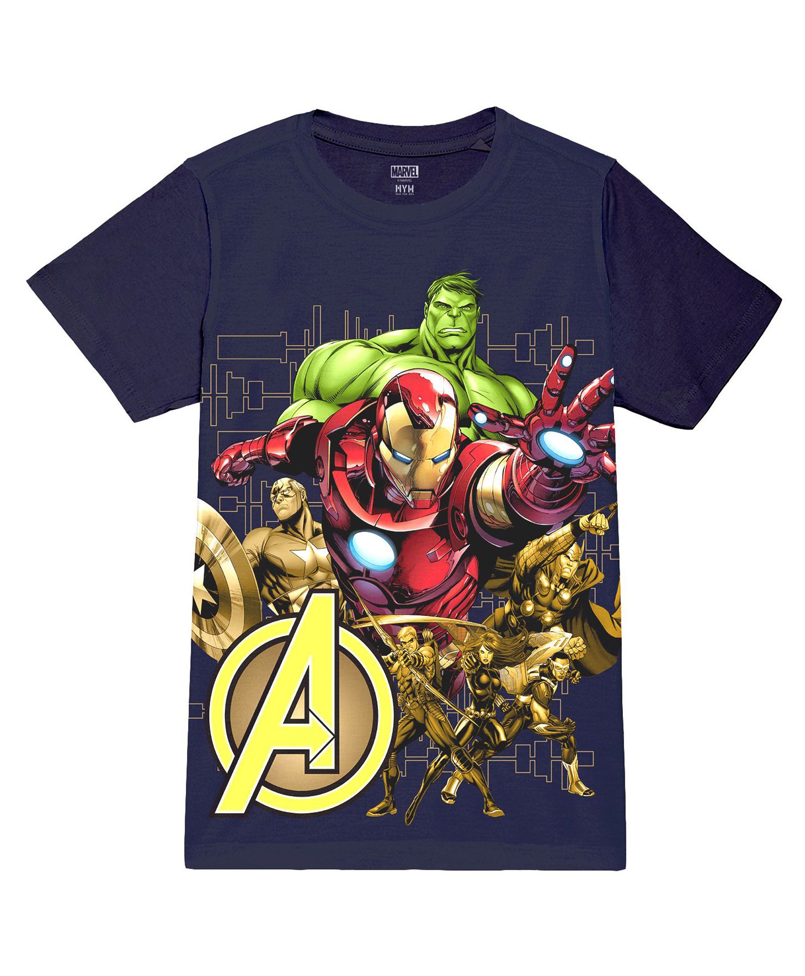 Wear Your Mind Cotton Blend Marvel Avengers Featuring Half Sleeves Characters Printed Tee - Navy Blue-picture-17