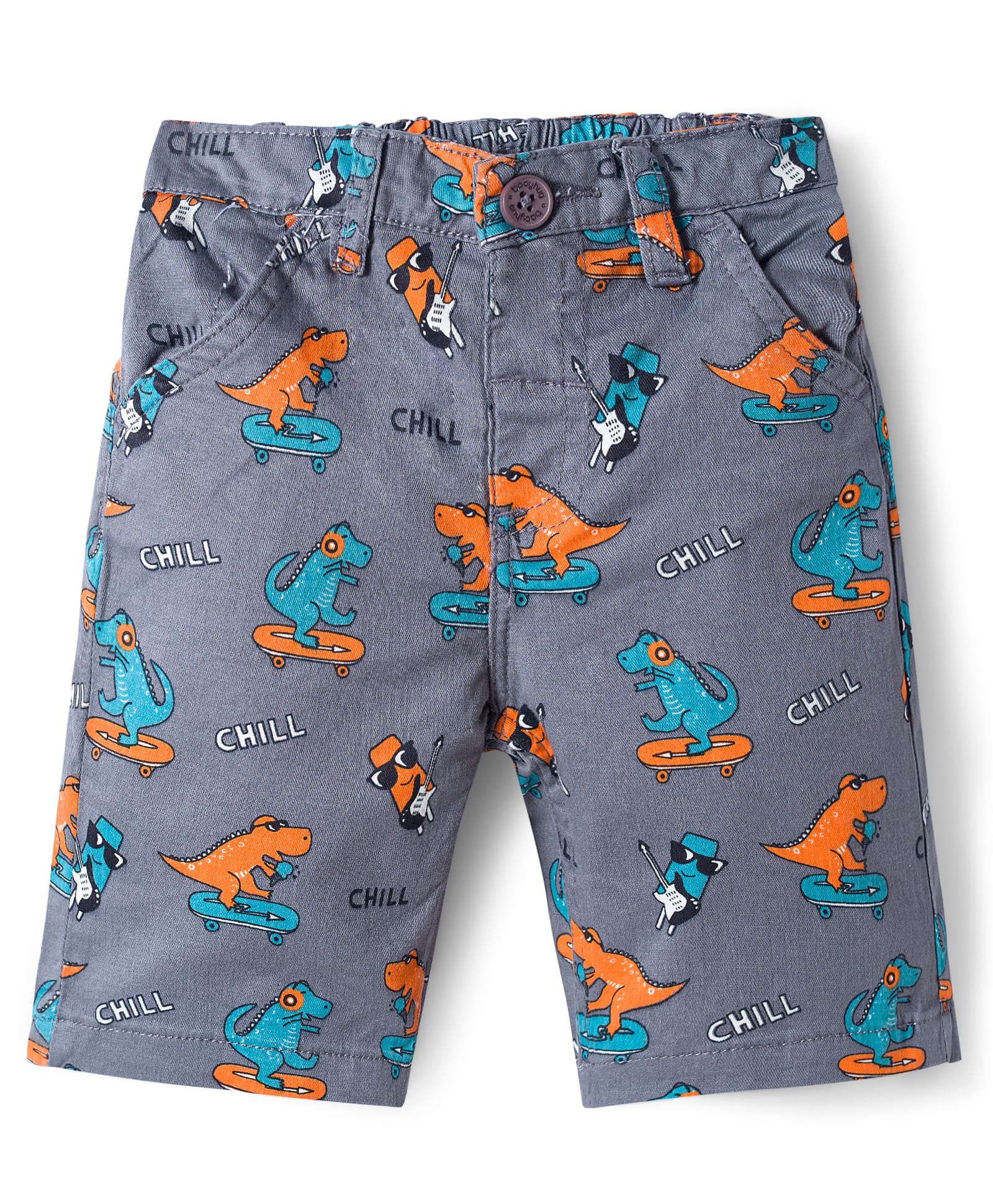 Babyhug Twill Mid Thigh Shorts With Stretch & Dino Print - Dark Grey-image-27