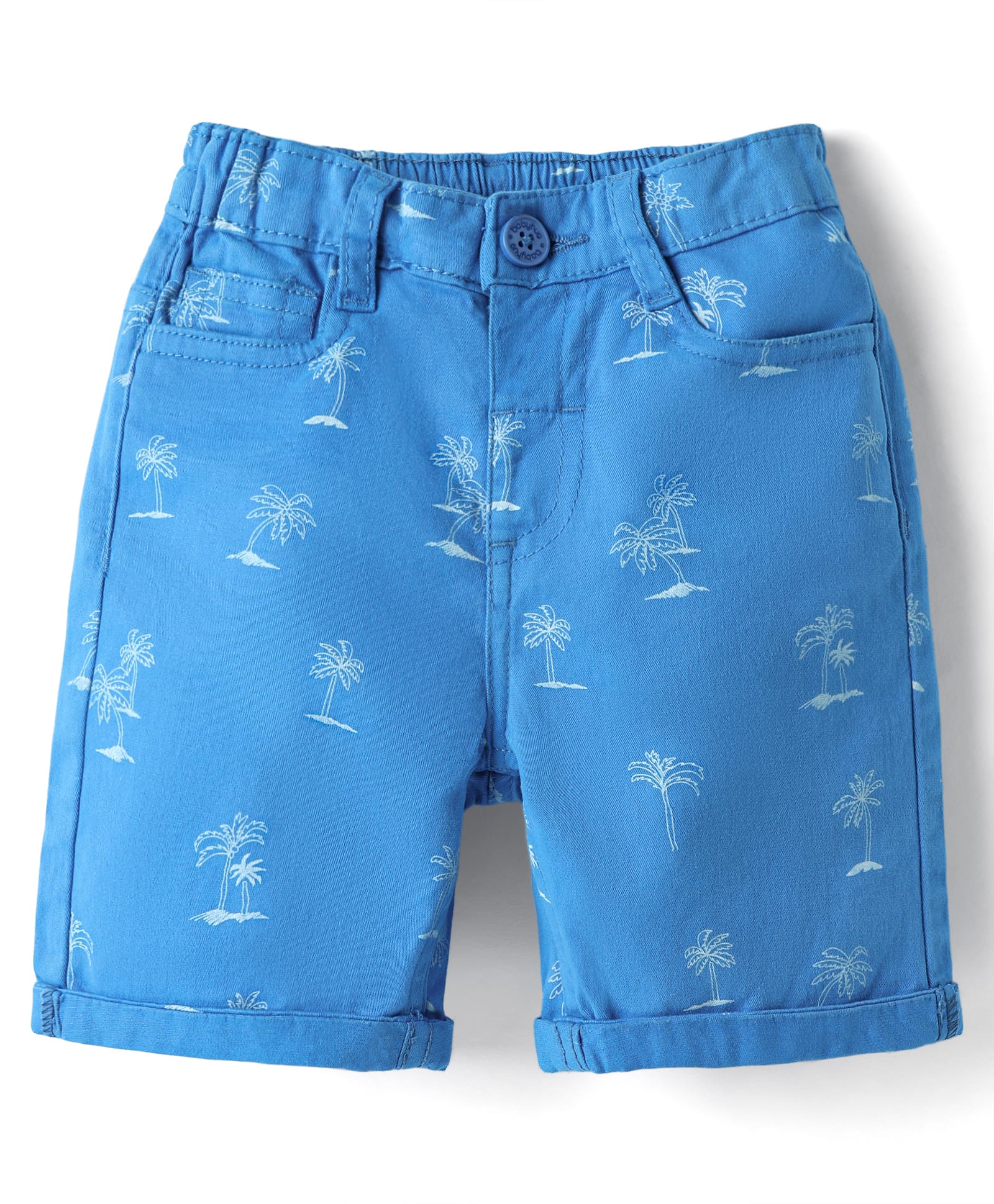 Babyhug Twill Mid Thigh Tropical Printed Shorts With Stretch - Light Blue