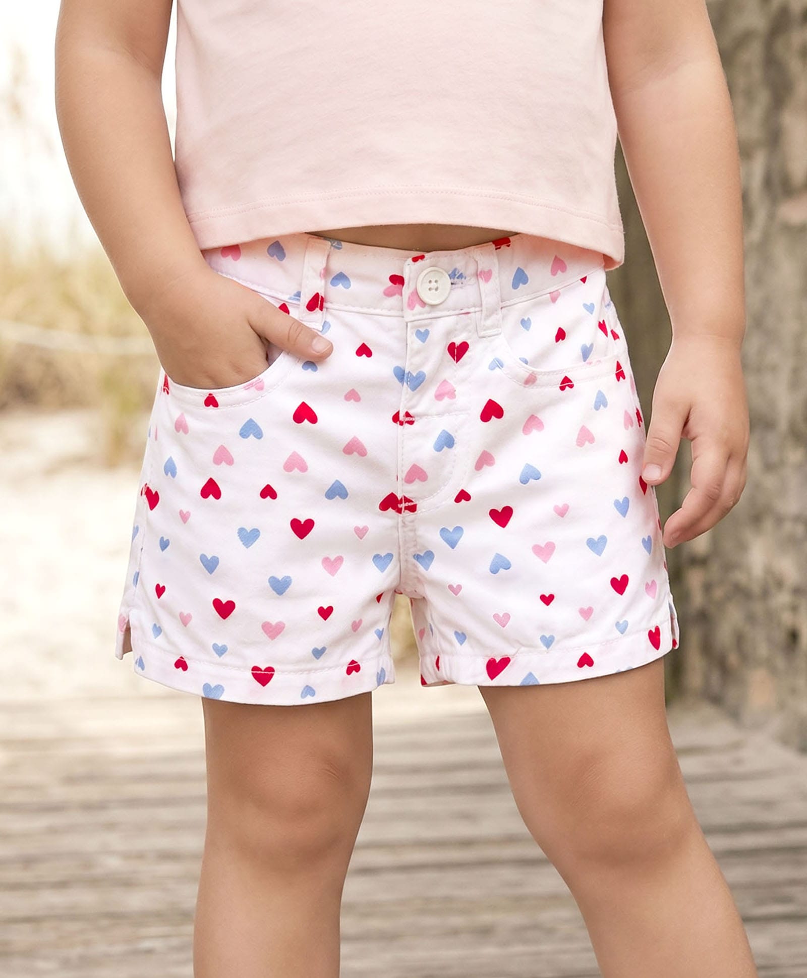 Babyhug Twill Mid Thigh Shorts With Heart Print - White-image-26