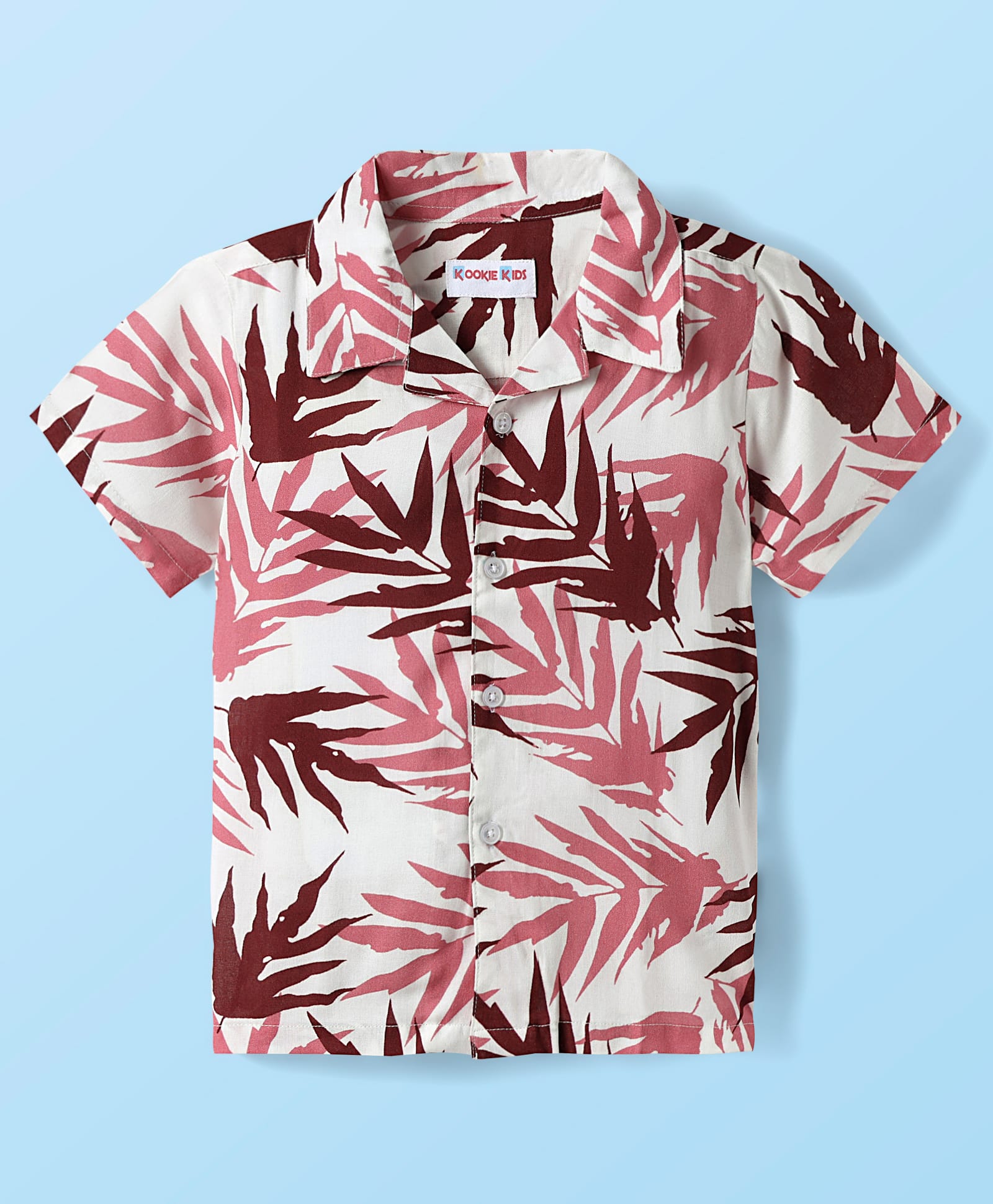 kookie kids india Kookie Kids Half Sleeves Resort Collar Shirt With Tree Print - White-picture-16