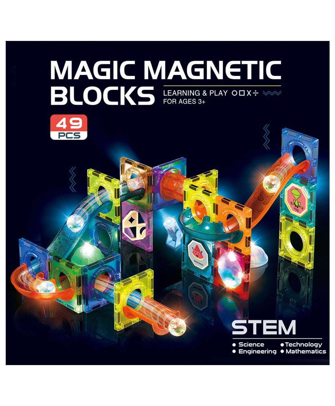 ADKD Light Magnetic Tiles Educational Building Blocks for Kids Magnetic Marble Run Toys for Kids - 49 Piece