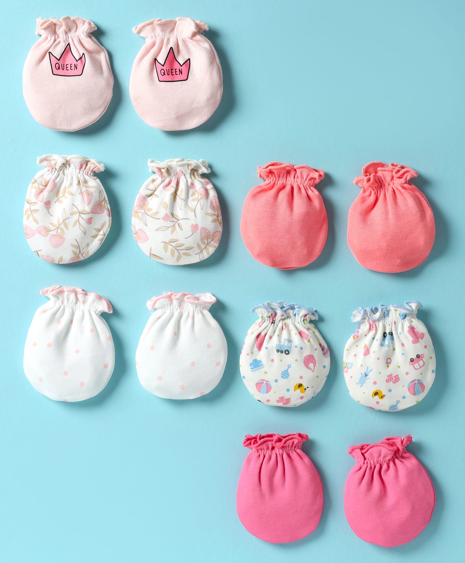 Ben Benny 100% Cotton Knit Mittens with Floral & Vehicle Print Pack of 6 - Multicolor-image-46
