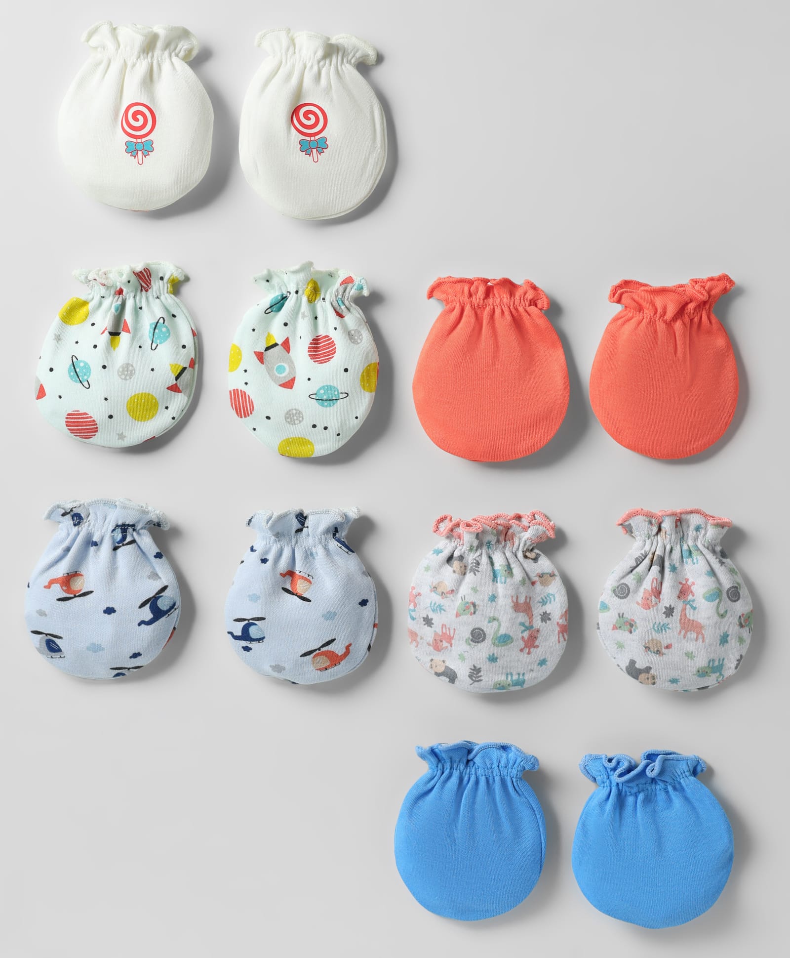 Ben Benny 100% Cotton Knit Mittens with Animal Helicopter & Aeroplane Print Pack of 6 - Multicolor-image-20