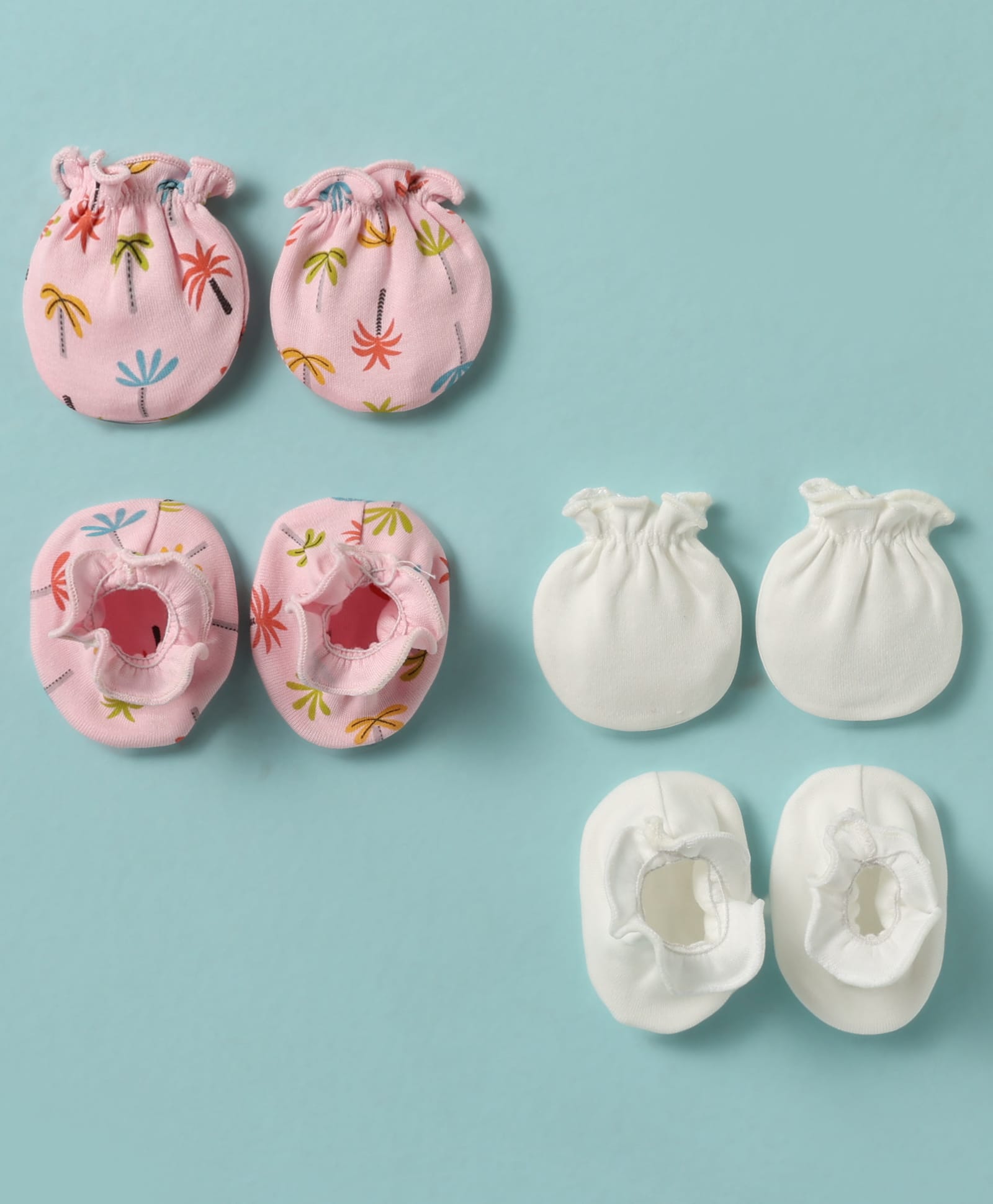 Ben Benny 100% Cotton Knit Mitten Booties With Tropical Theme Print Pack Of 2 - Pink & White-image-28
