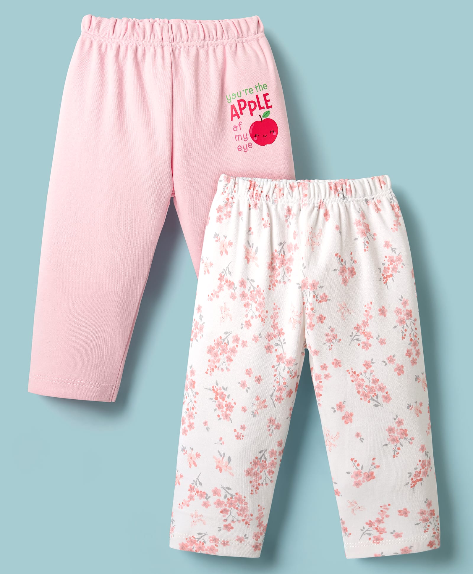 Ben Benny 100% Cotton Knit Full Length Leggings with Floral Print Pack of 2 - White & Pink-picture-20