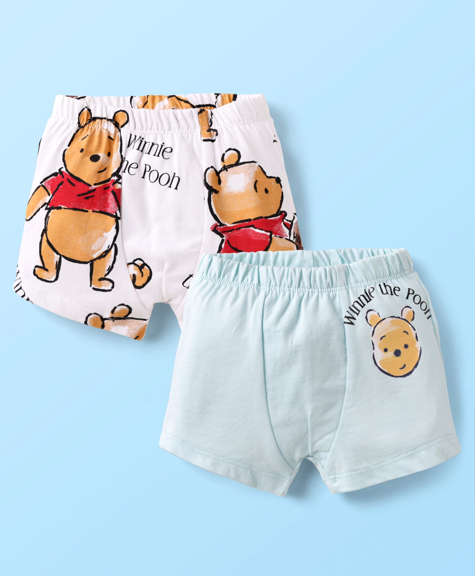 Babyoye Disney Cotton Knit Trunks with Winnie the Pooh Graphics Pack of 2 - Light Blue & White-picture-22