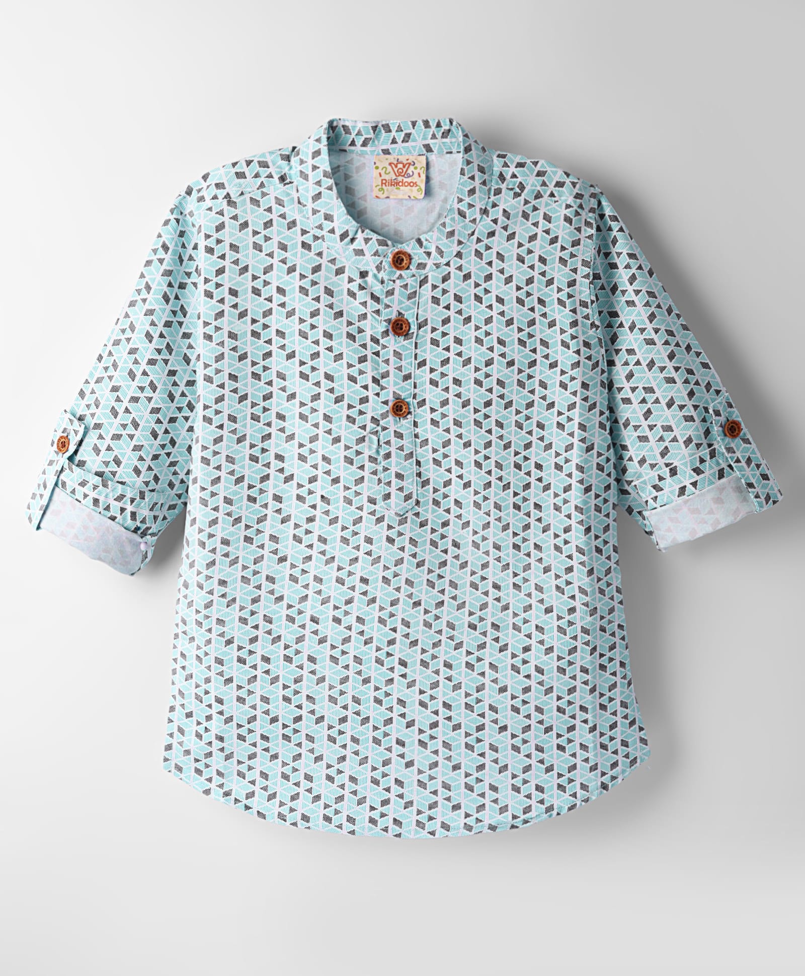 Rikidoos Full Sleeves Abstract Printed Kurta Style Shirt - Sea Green-picture-26