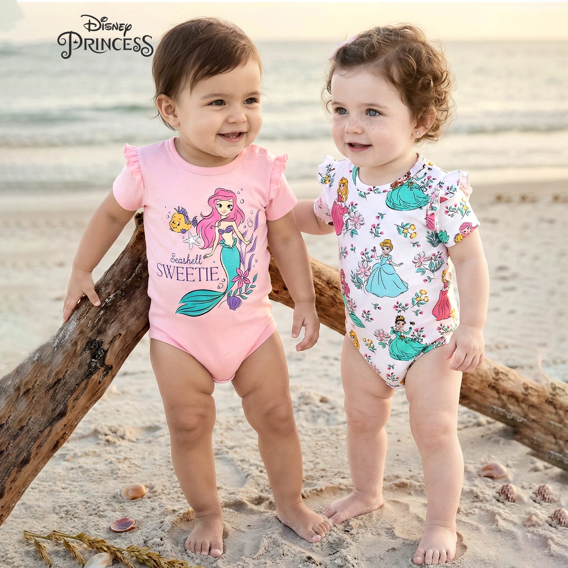 Babyoye Disney Interlock Knit Frill Sleeves Onesies with Disney Princess Graphic Pack of 2 - White & Pink-picture-12