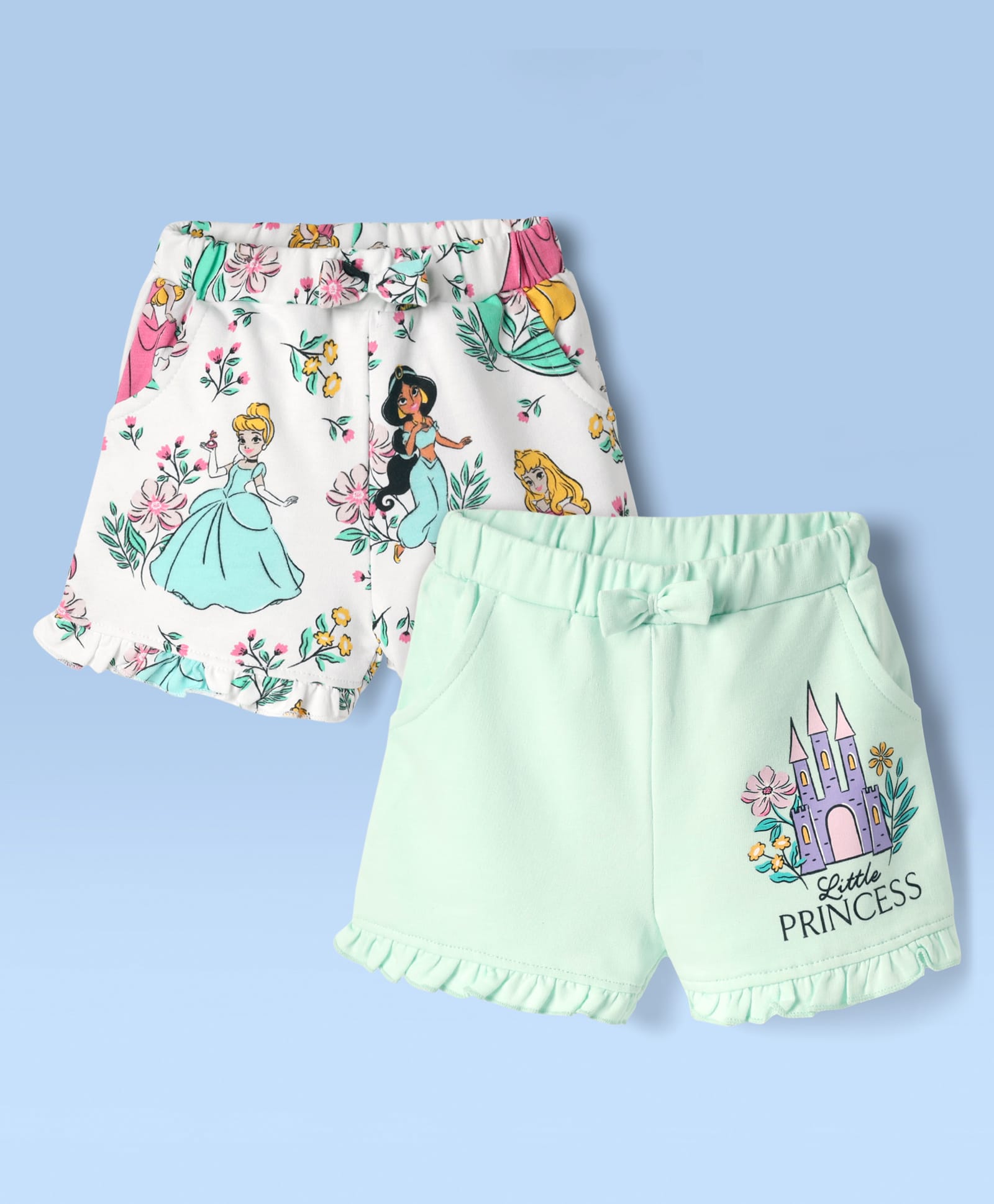 Babyoye Disney 100% Cotton Shorts With Disney Princess Graphic & Frills Detailing Pack Of 2 - Multicolour-picture-41