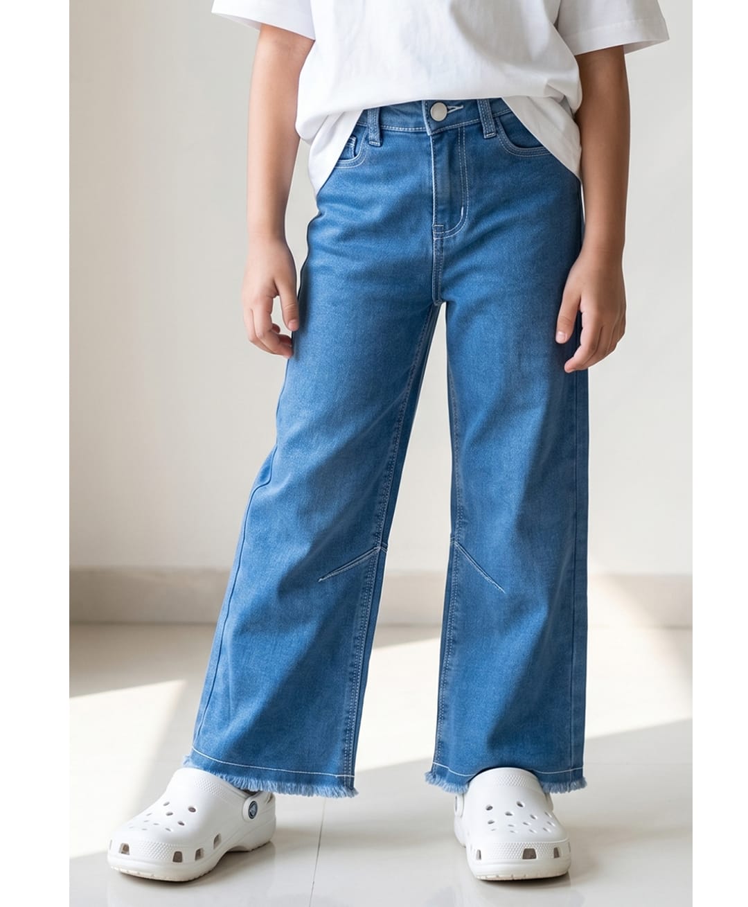 Tales & Stories Denim Frayed Boot Cut Jeans - Blue-picture-10
