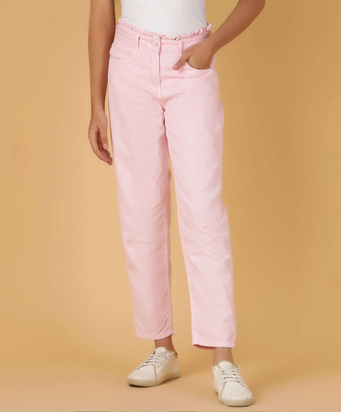 Tales & Stories Cotton Solid Straight Fit Jeans - Pink-picture-17