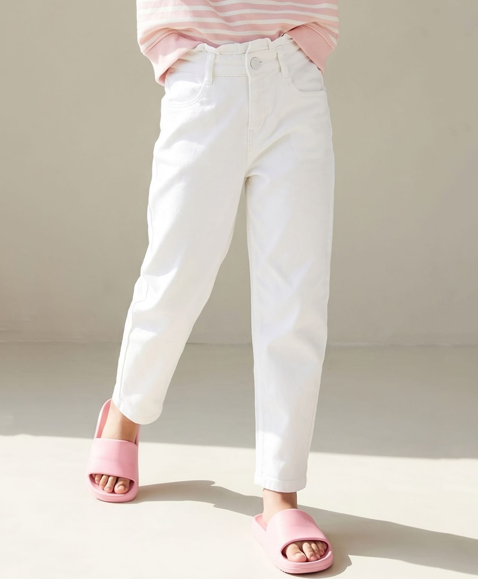 Tales & Stories Cotton Solid Straight Fit Jeans - White-picture-38